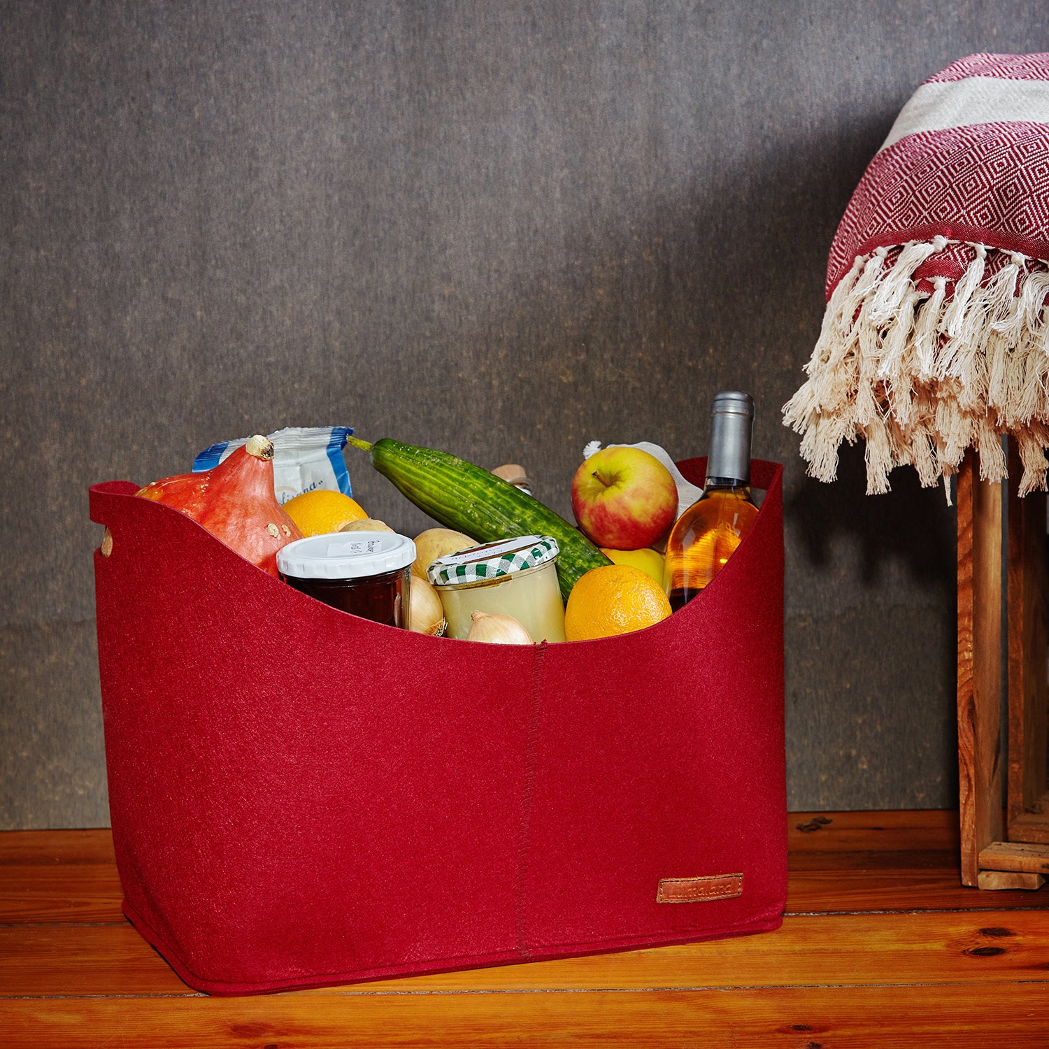 Kaminholztasche aus Filz mit Tragegriff - 40 x 25 x 28 cm - Dunkelgrau - Image 9