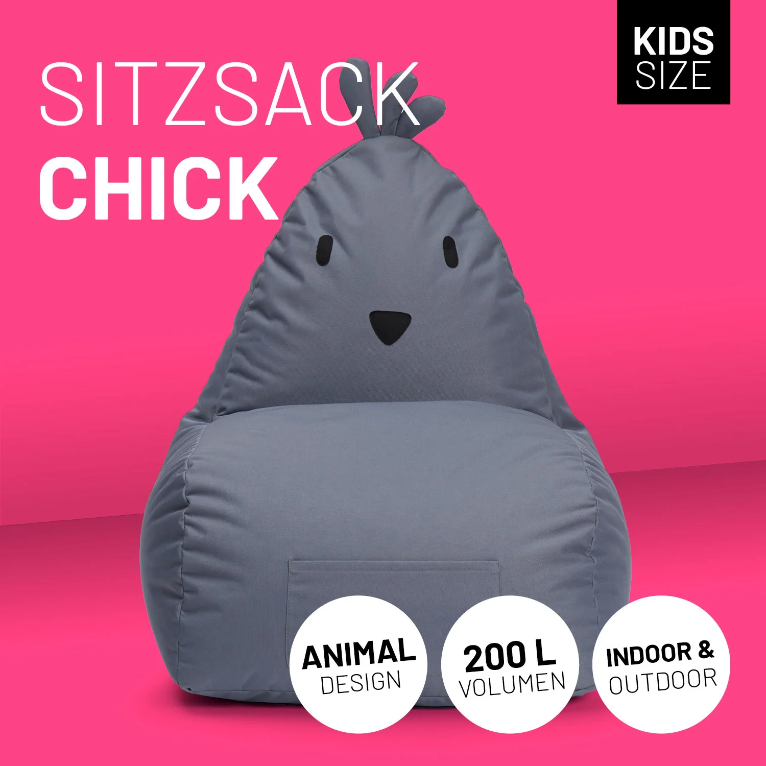 Kindersitzsack Animal Line Chick (200 L) - indoor & outdoor - Stahlgrau - Image 2