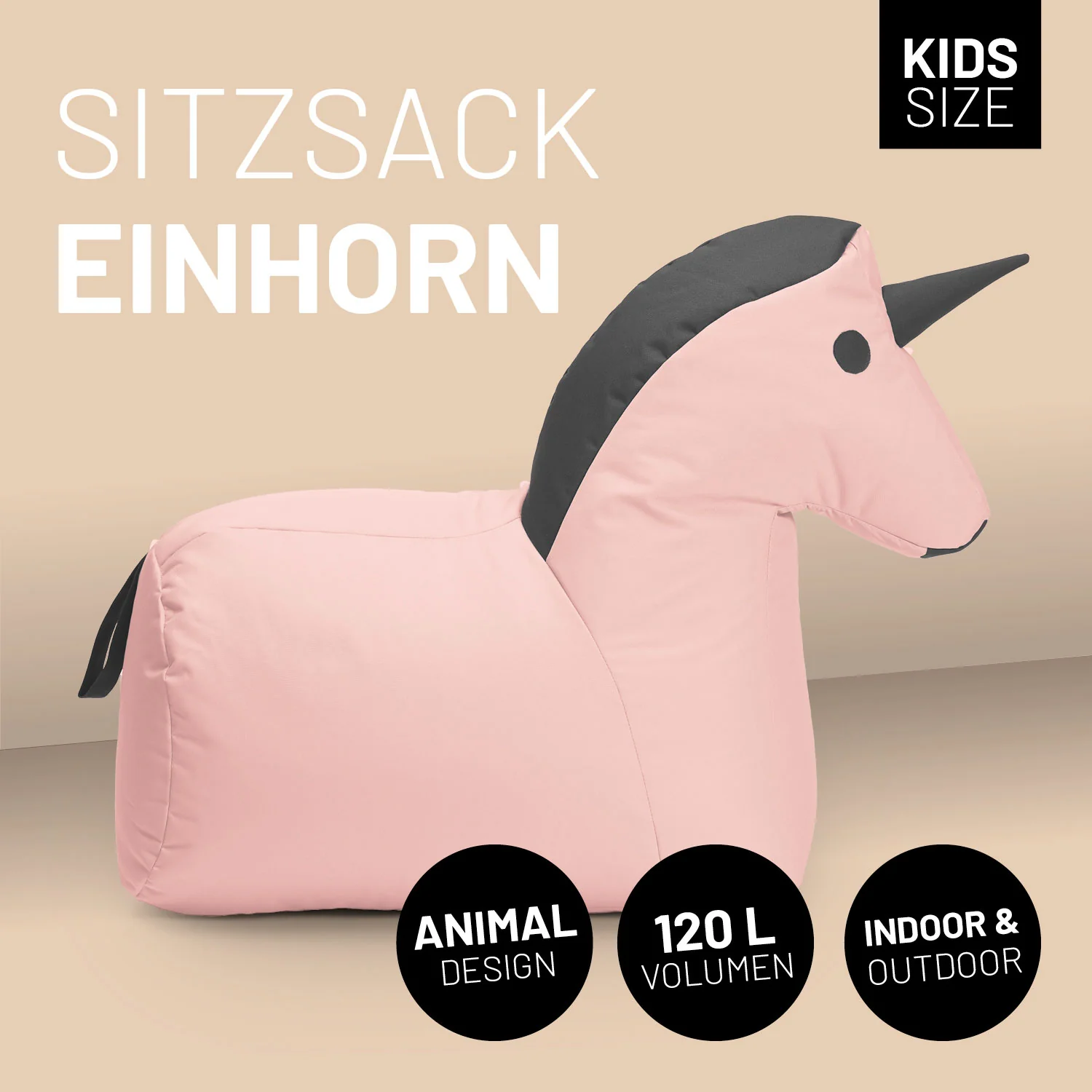 Kindersitzsack Animal Line Einhorn (120 L) - indoor & outdoor - Pastell Pink/Stahlgrau - Image 2