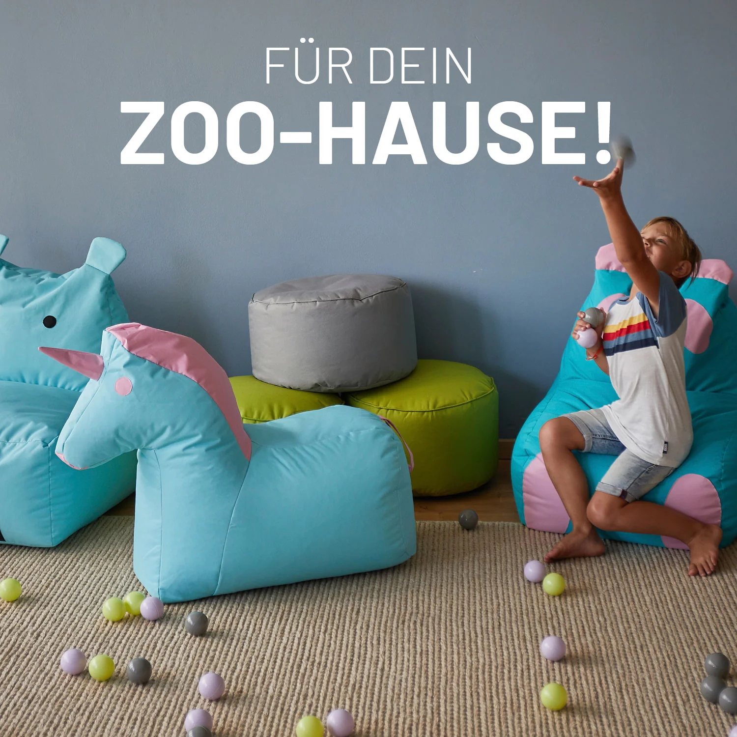 Kindersitzsack Animal Line Einhorn (120 L) - indoor & outdoor - Pastell Pink/Stahlgrau - Image 3
