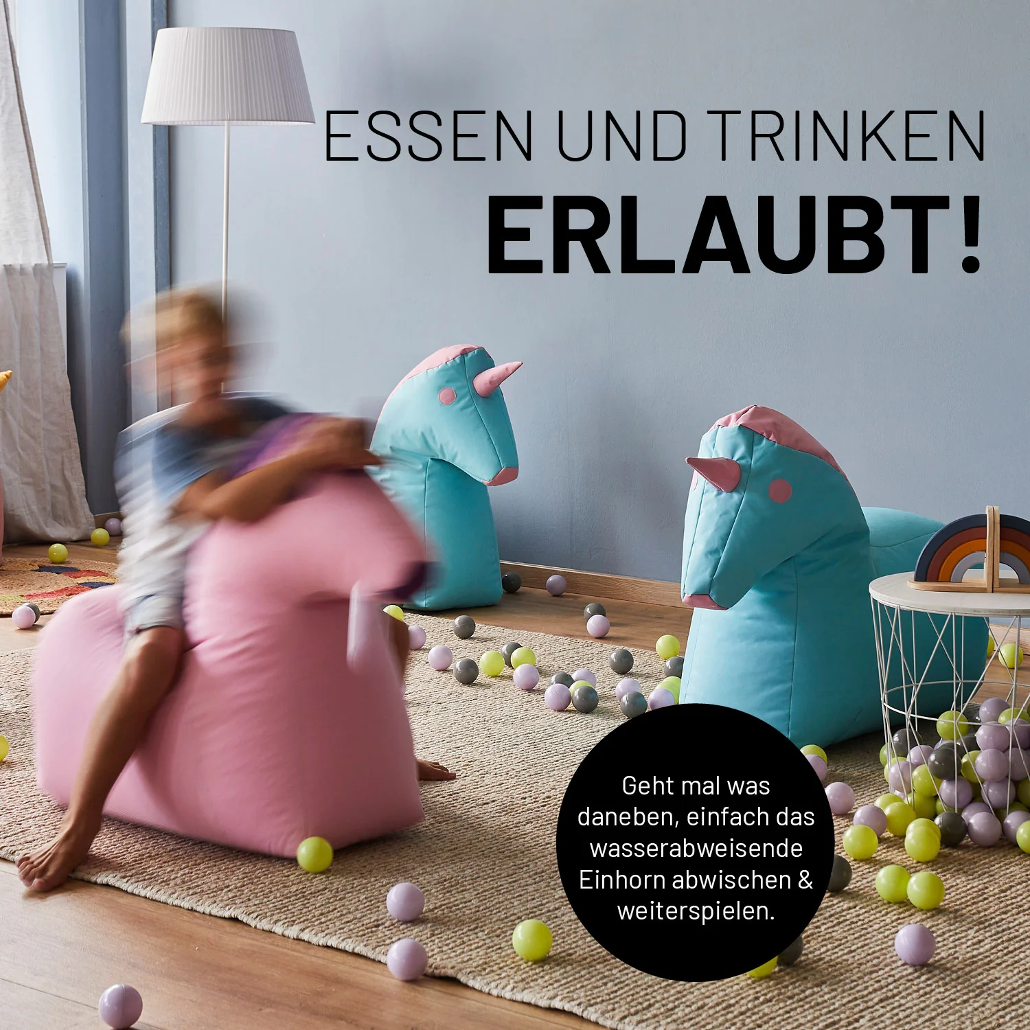 Kindersitzsack Animal Line Einhorn (120 L) - indoor & outdoor - Pastell Pink/Stahlgrau - Image 5