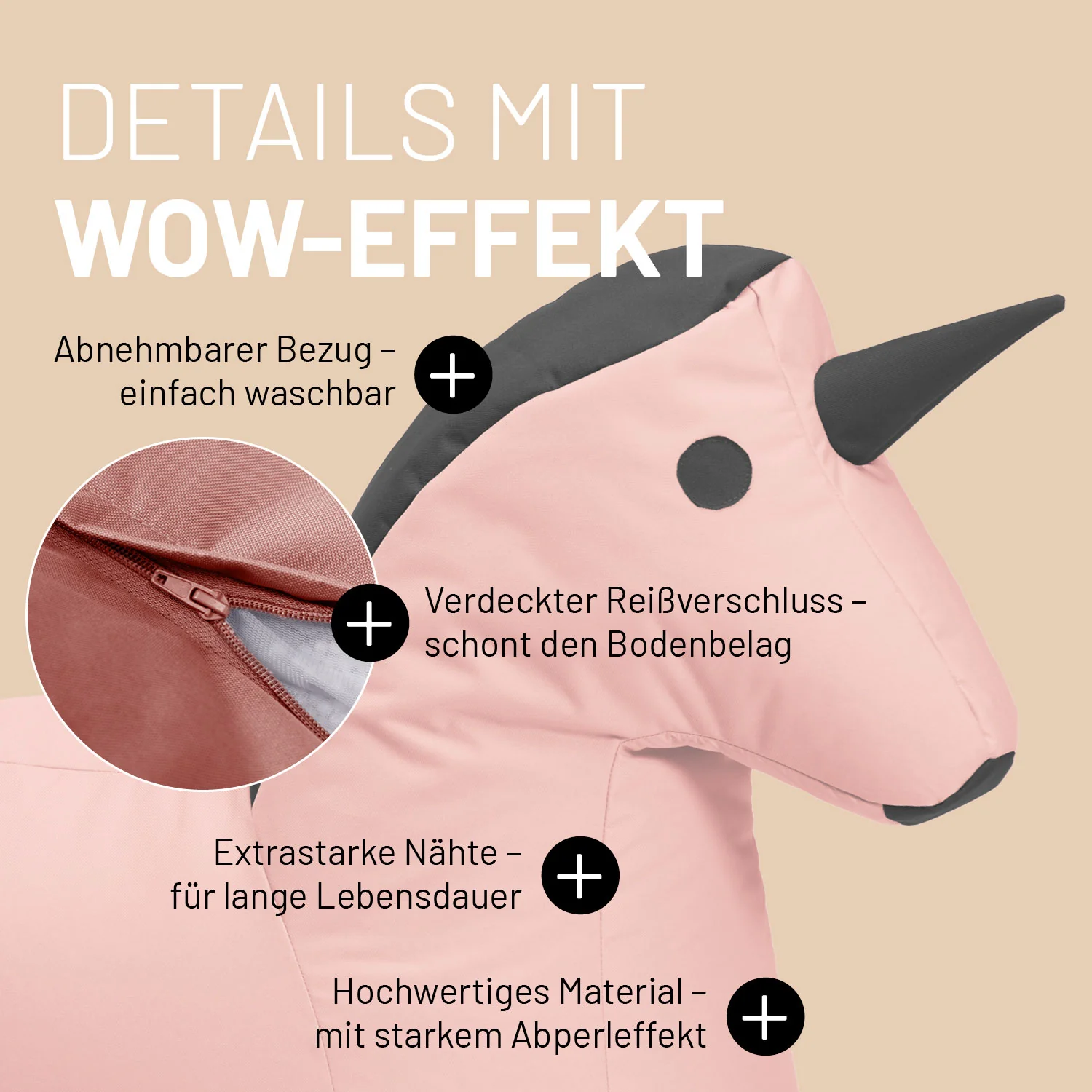 Kindersitzsack Animal Line Einhorn (120 L) - indoor & outdoor - Pastell Pink/Stahlgrau - Image 6