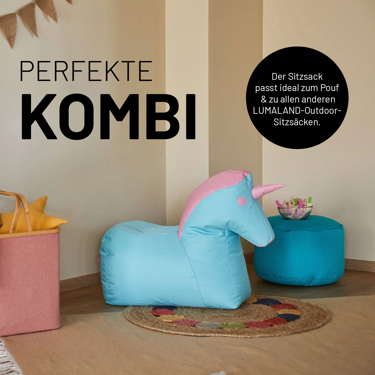 Kindersitzsack Animal Line Einhorn (120 L) - indoor & outdoor - Pastell Pink/Stahlgrau - Image 7