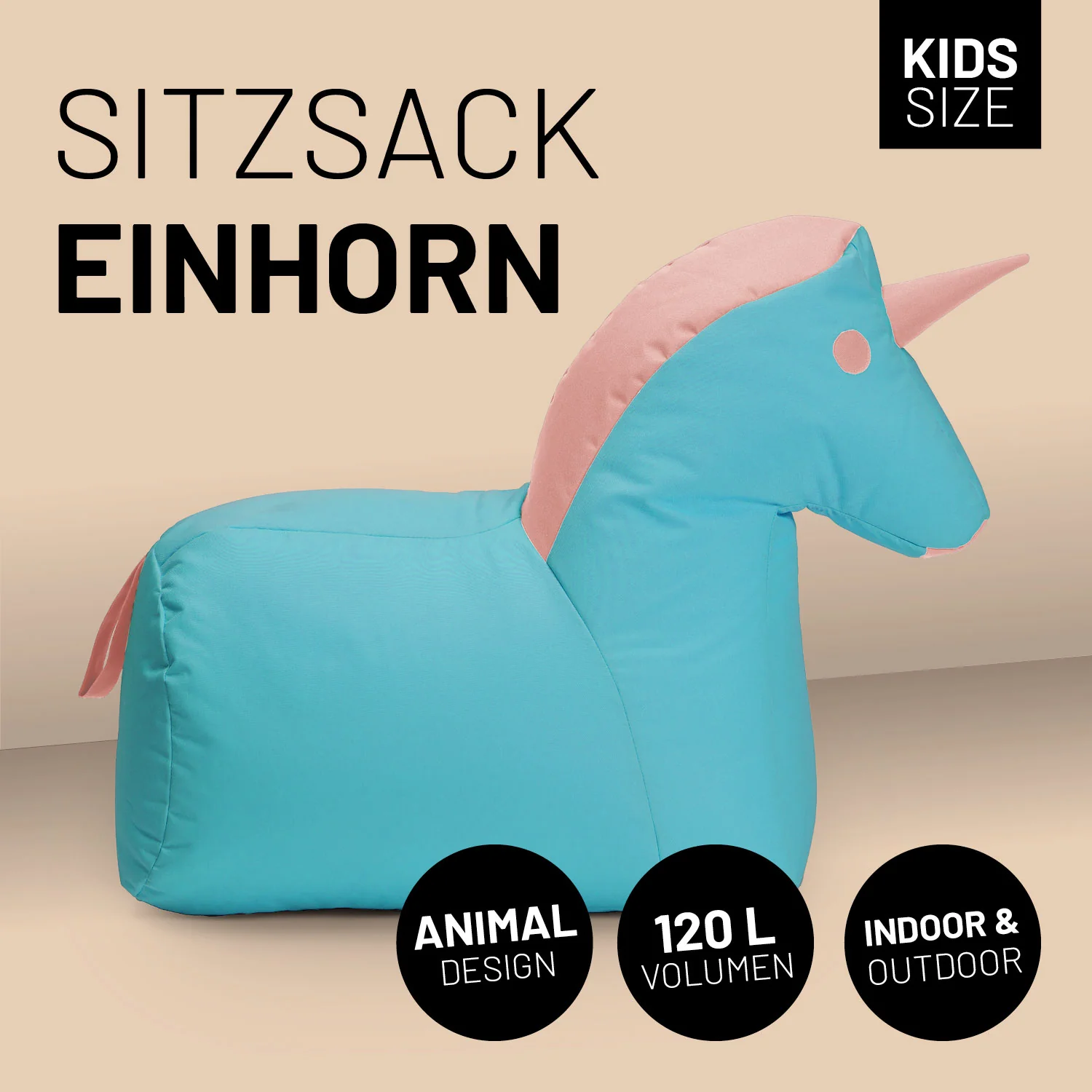 Kindersitzsack Animal Line Einhorn (120 L) - indoor & outdoor - Türkis/Pastell Pink - Image 2