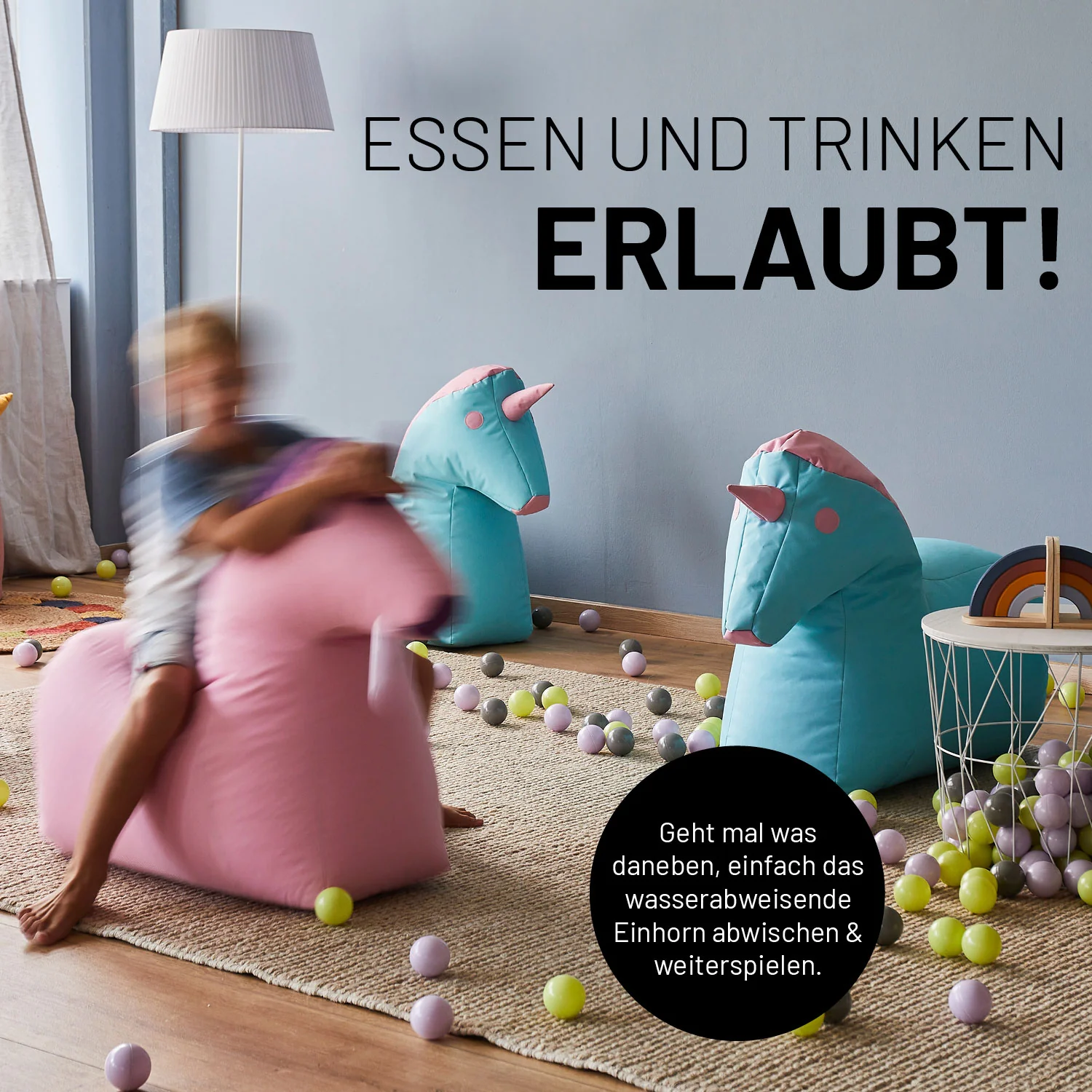 Kindersitzsack Animal Line Einhorn (120 L) - indoor & outdoor - Türkis/Pastell Pink - Image 5