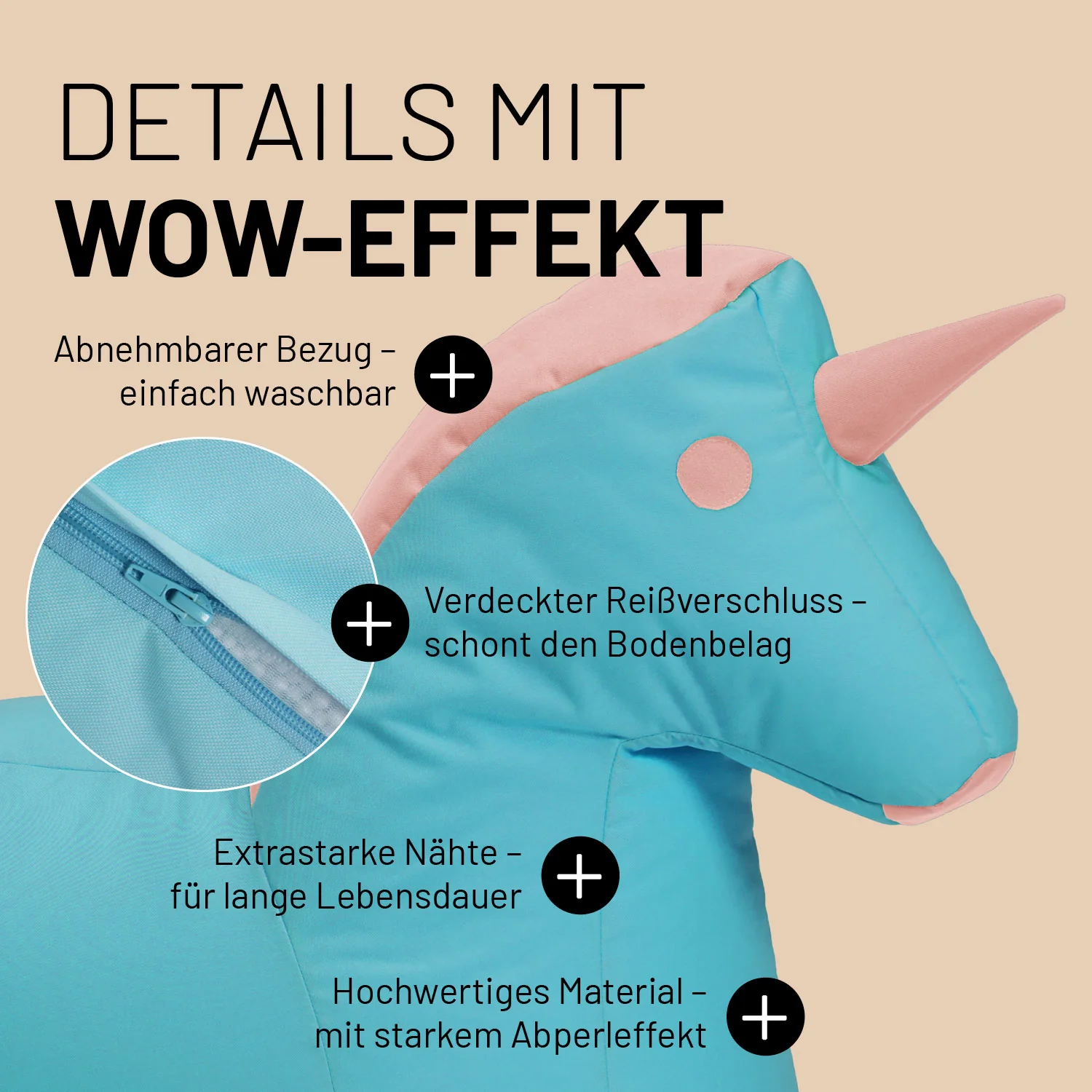 Kindersitzsack Animal Line Einhorn (120 L) - indoor & outdoor - Türkis/Pastell Pink - Image 6