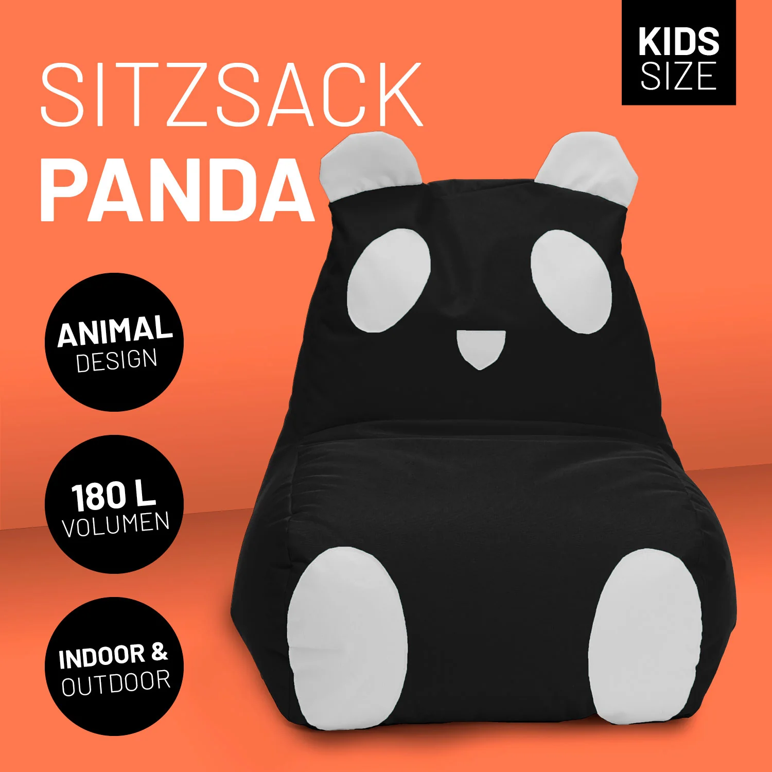 Kindersitzsack Animal Line Panda (180 L) - indoor & outdoor - Schwarz/Weiß - Image 2