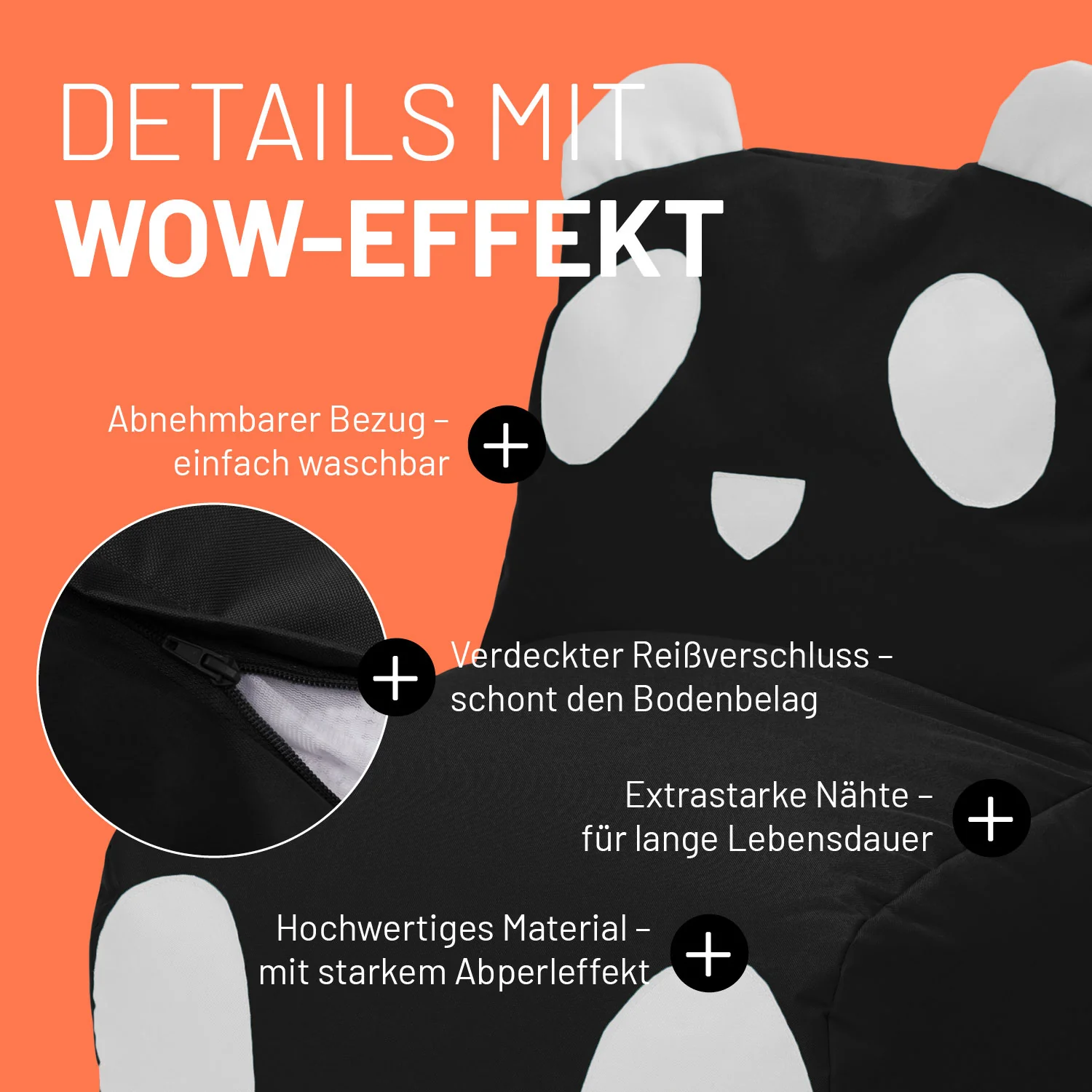 Kindersitzsack Animal Line Panda (180 L) - indoor & outdoor - Schwarz/Weiß - Image 6