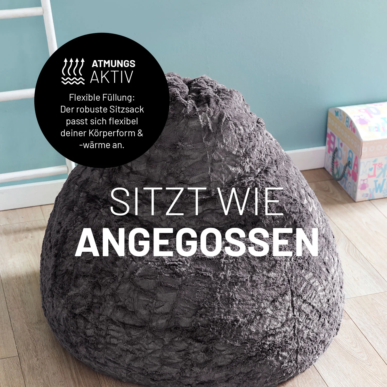 Luxury Fluffy Sitzsack (120 L) - indoor - Grau - Image 6