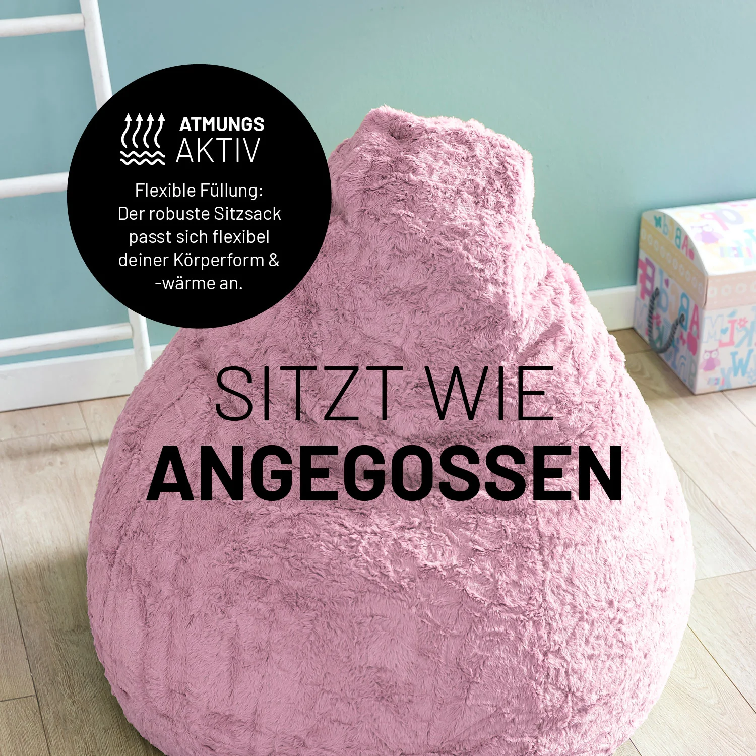 Luxury Fluffy Sitzsack (120 L) - indoor - Pastel Pink - Image 6