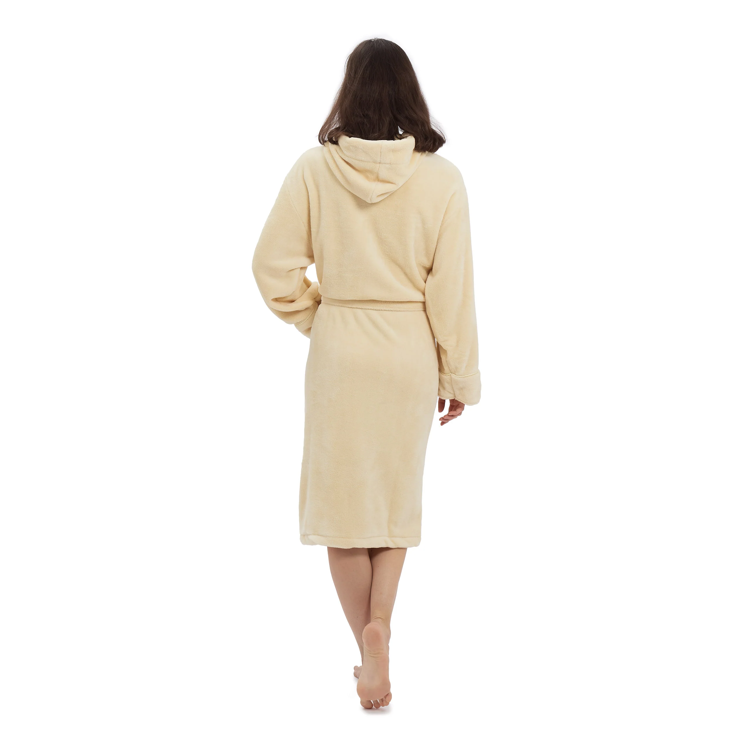 Luxury Mikrofaser Bademantel mit Kapuze für Damen und Herren - Creme - Größe S - Image 6