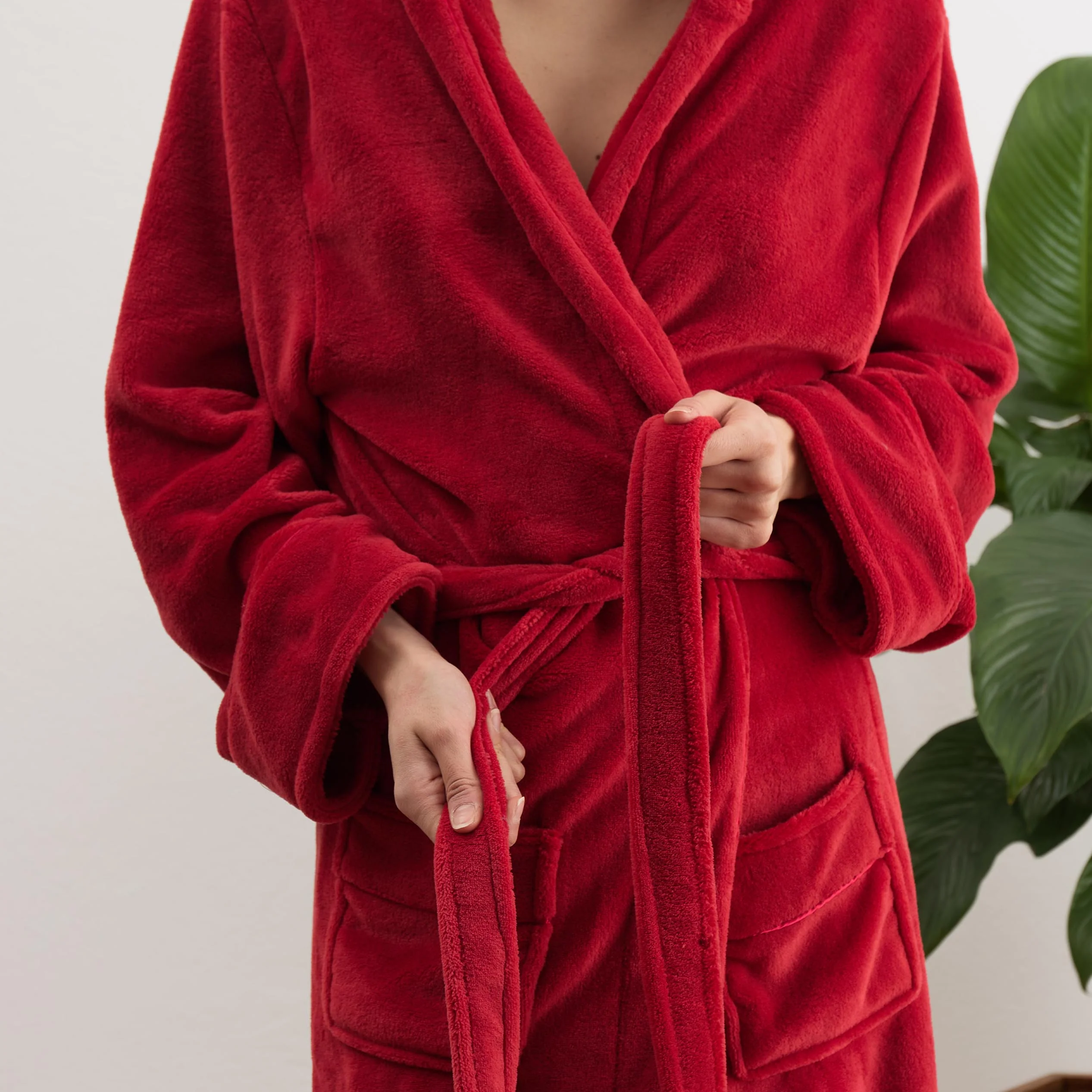 Luxury Mikrofaser Bademantel mit Kapuze für Damen und Herren - Rot - Größe XXL - Image 3