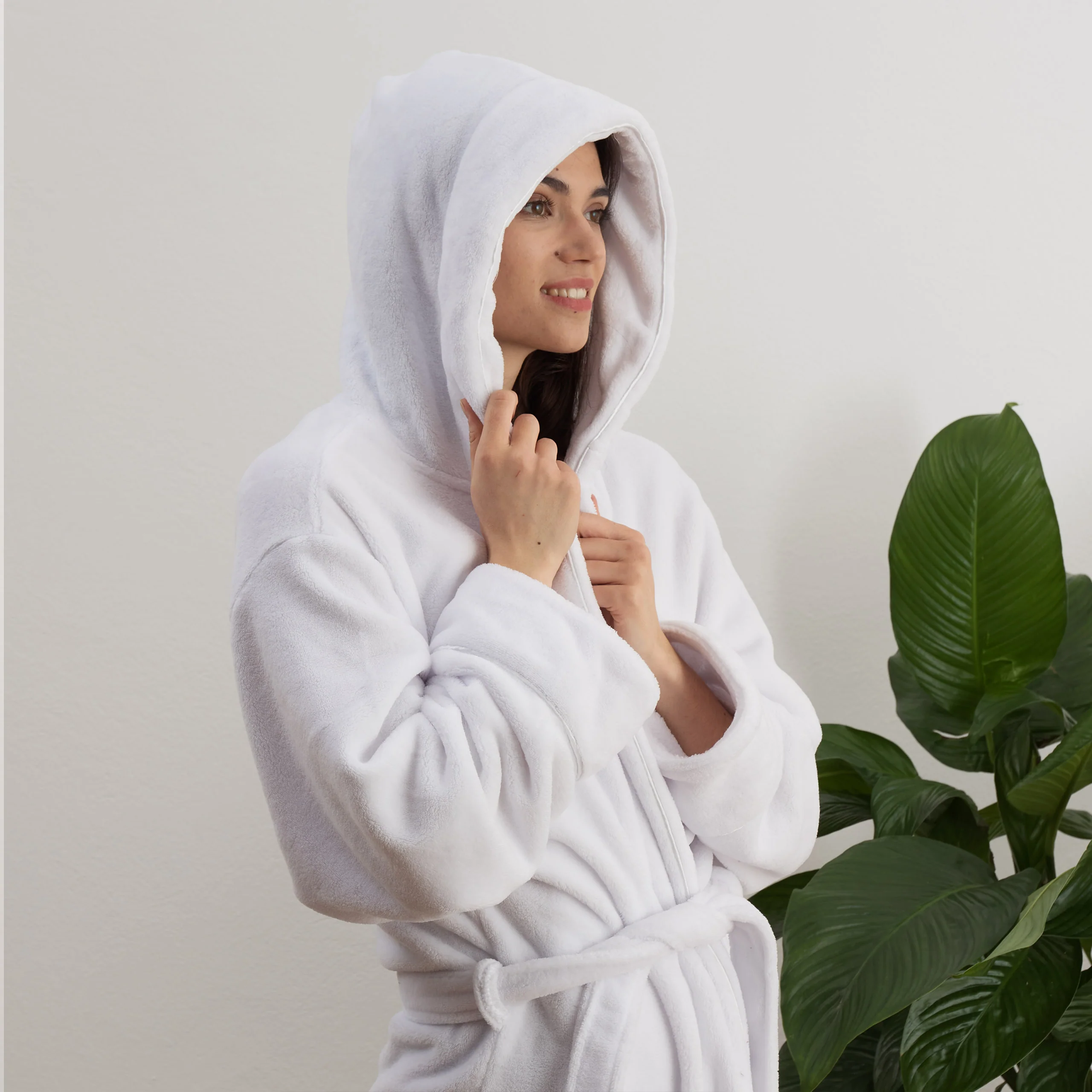 Luxury Mikrofaser Bademantel mit Kapuze für Damen und Herren - Weiß - Größe XXL - Image 5