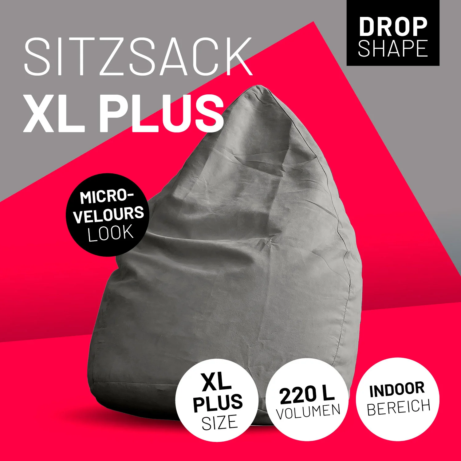 Luxury XL PLUS Sitzsack (220 L) - indoor - Grau - Image 2