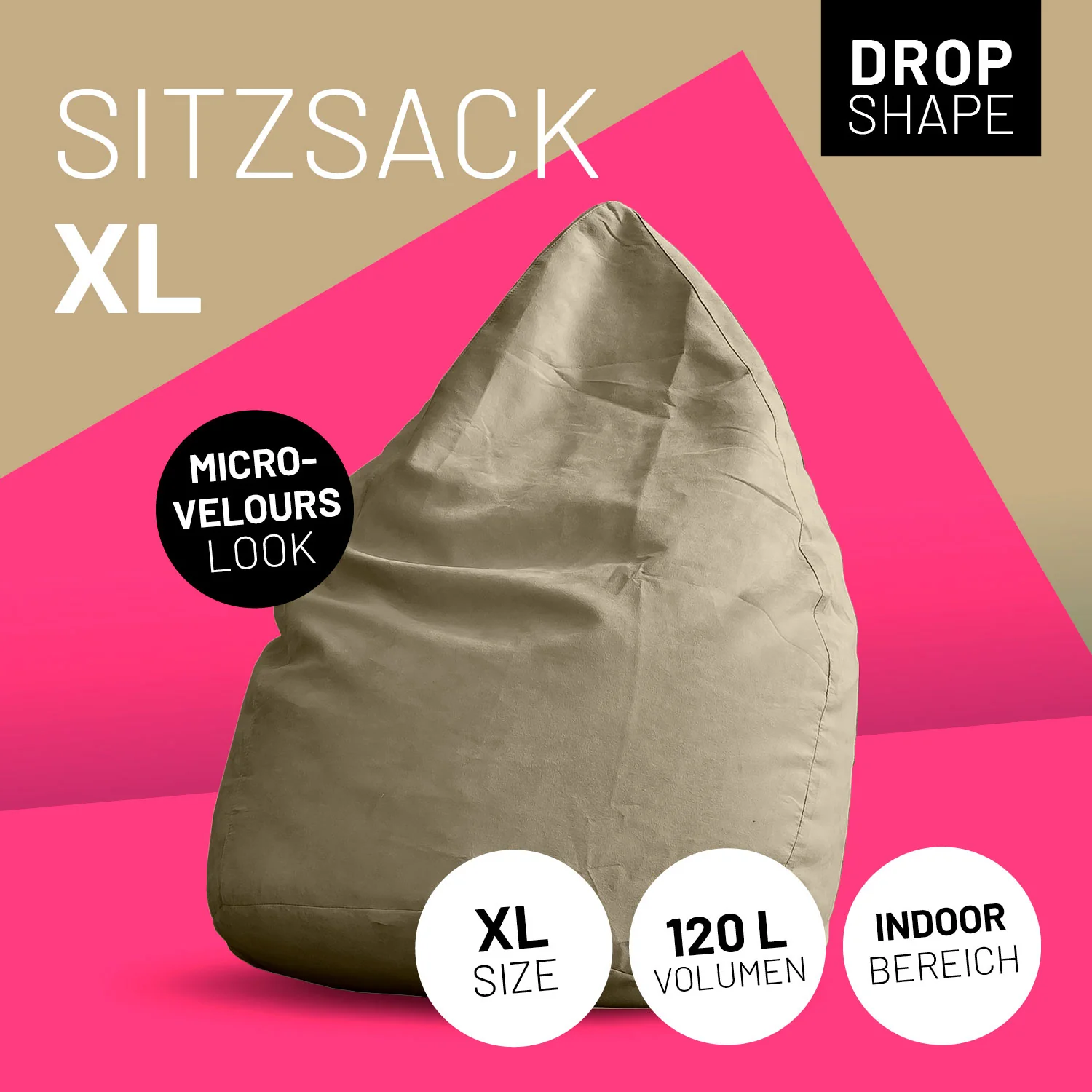 Luxury XL Sitzsack (120 L) - indoor - Beige - Image 2