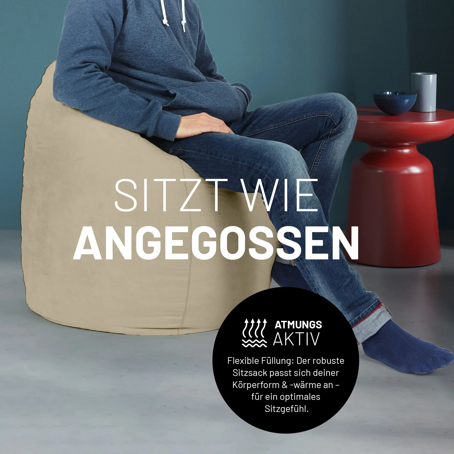 Luxury XL Sitzsack (120 L) - indoor - Beige - Image 7