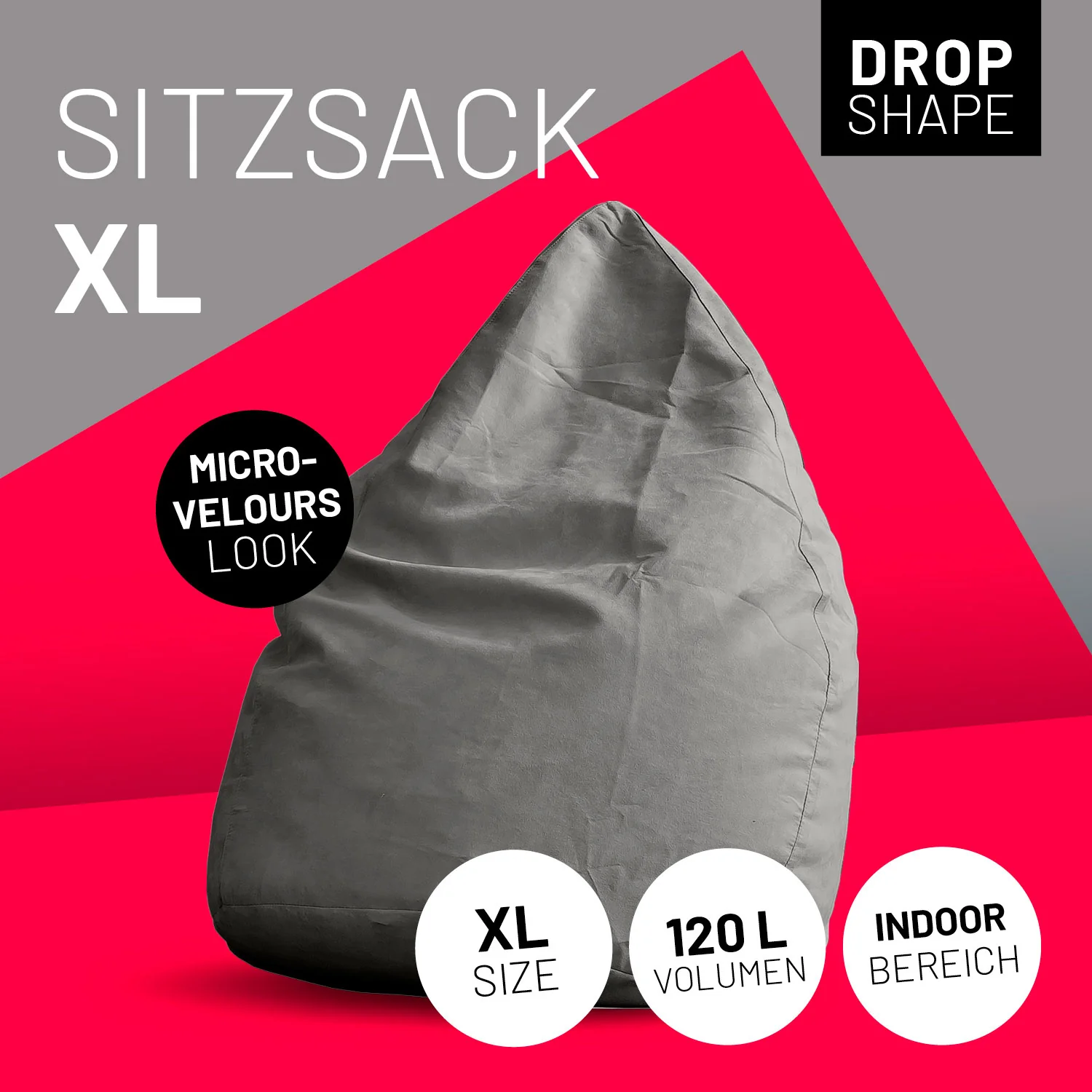 Luxury XL Sitzsack (120 L) - indoor - Grau - Image 2