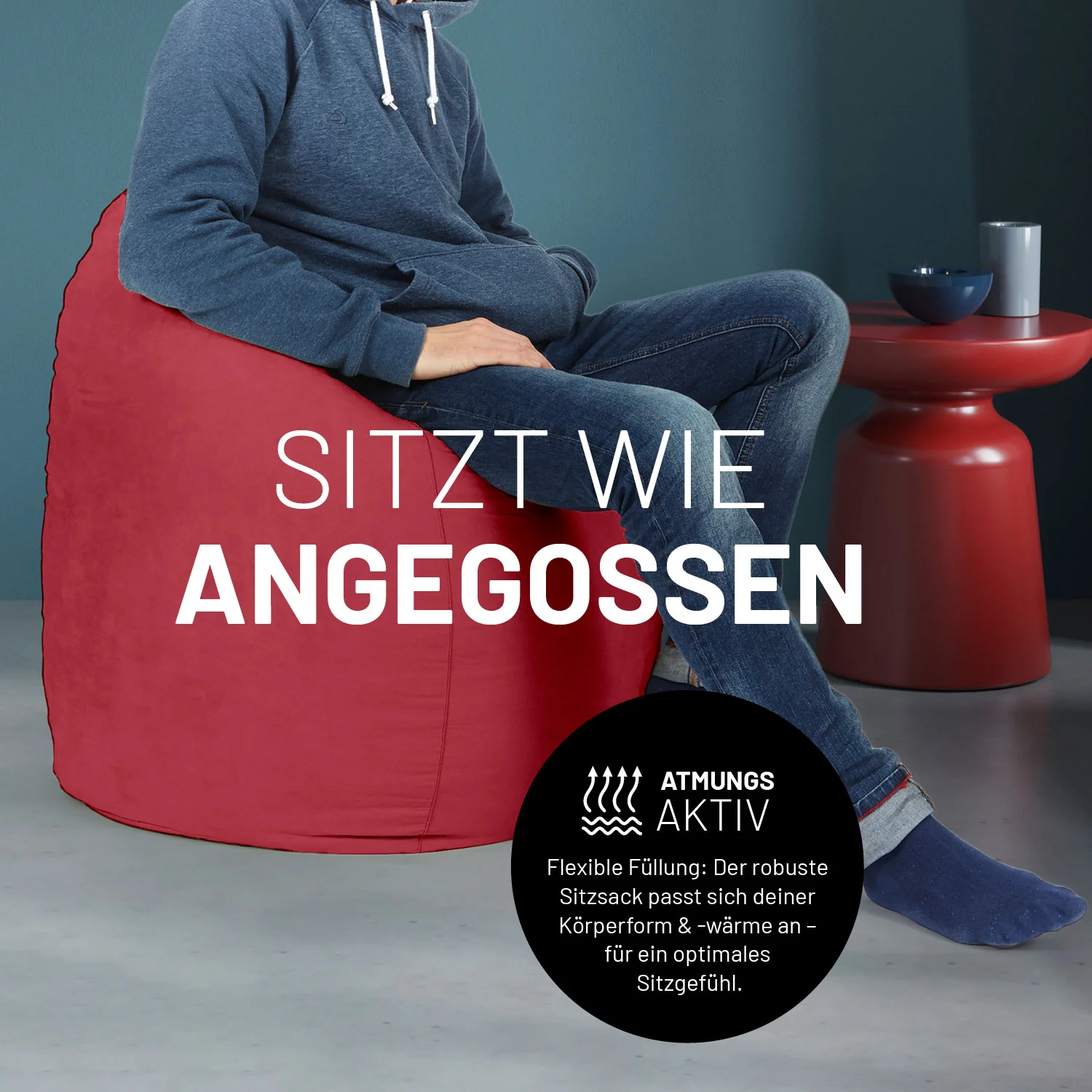 Luxury XL Sitzsack (120 L) - indoor - Rot - Image 7