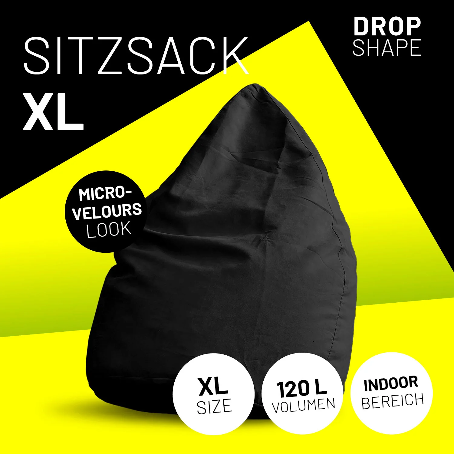 Luxury XL Sitzsack (120 L) - indoor - Schwarz - Image 2