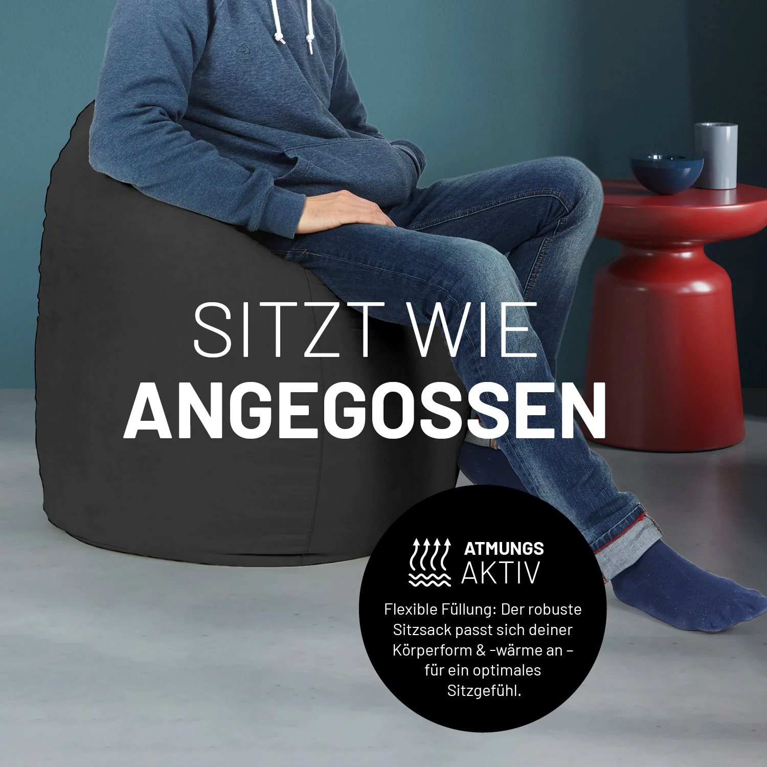 Luxury XL Sitzsack (120 L) - indoor - Schwarz - Image 7