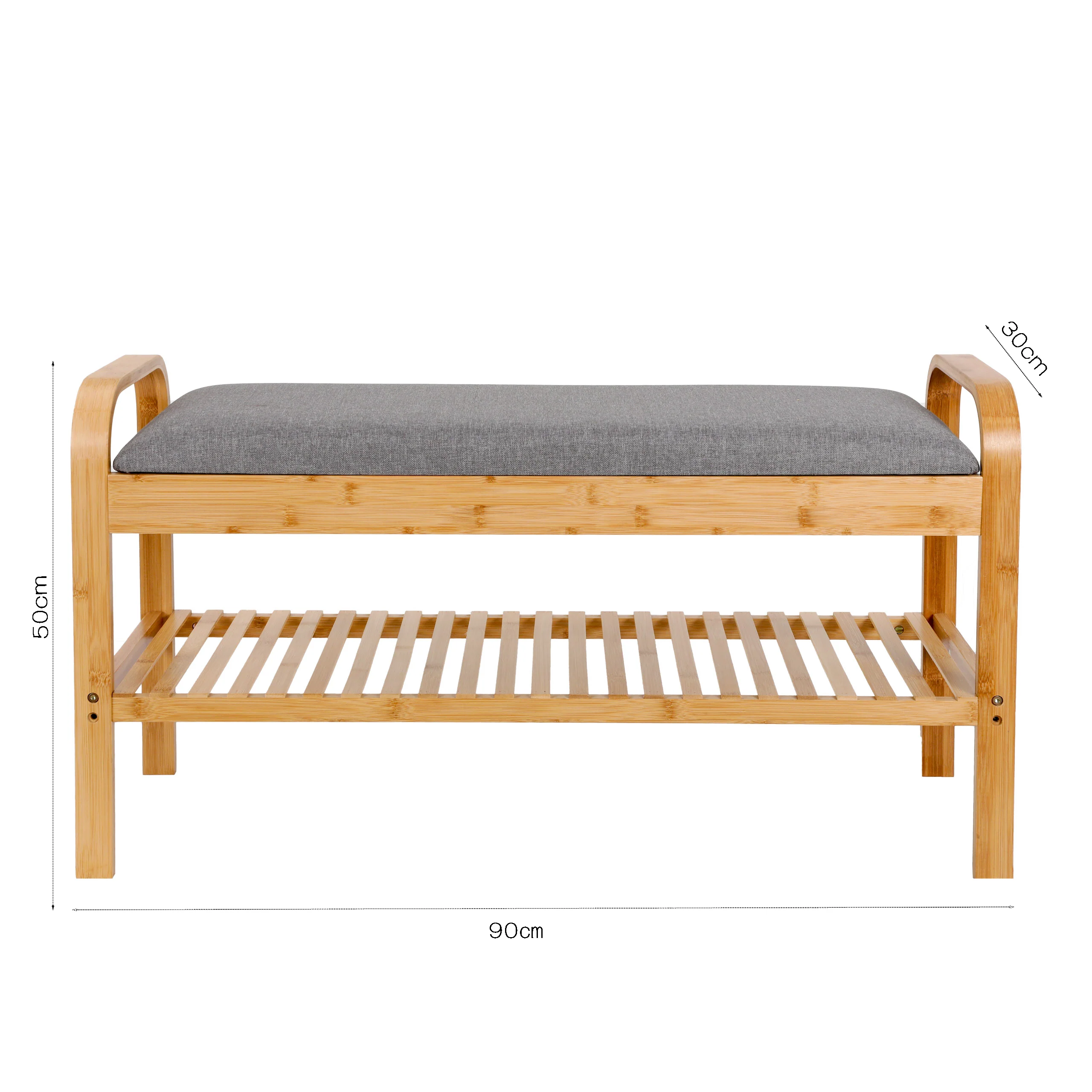 Schuhregal aus Bambus mit Sitzbank - 90 x 50 x 30 cm - Grau - Image 4