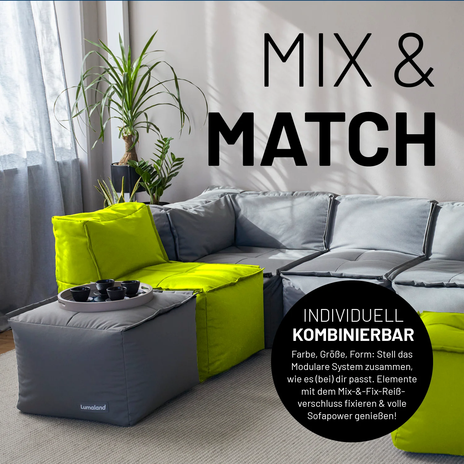Sitzsack-Hocker (200 L) - Modulares System - indoor & outdoor - Apfelgrün - Image 3