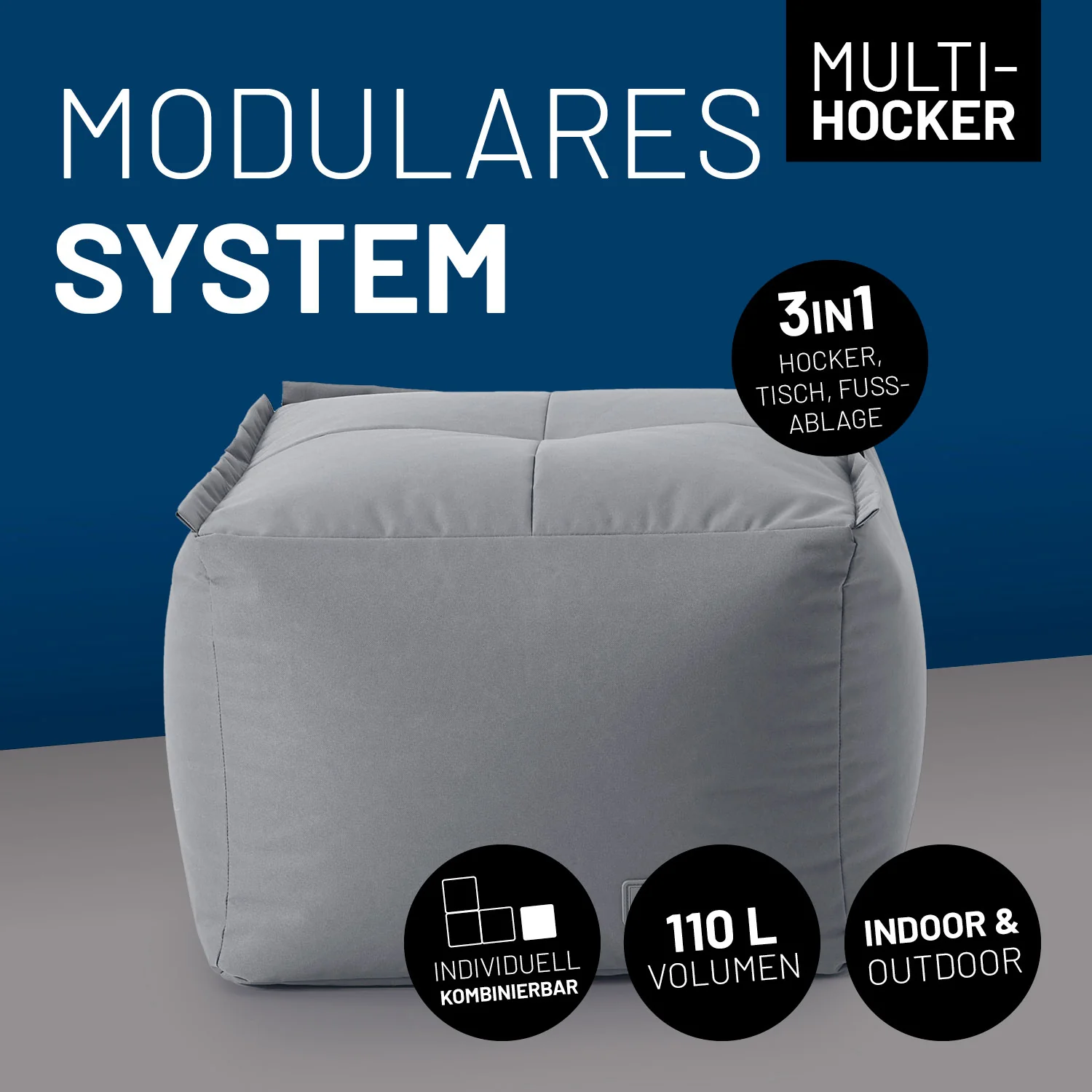 Sitzsack-Hocker (200 L) - Modulares System - indoor & outdoor - Grau - Image 2