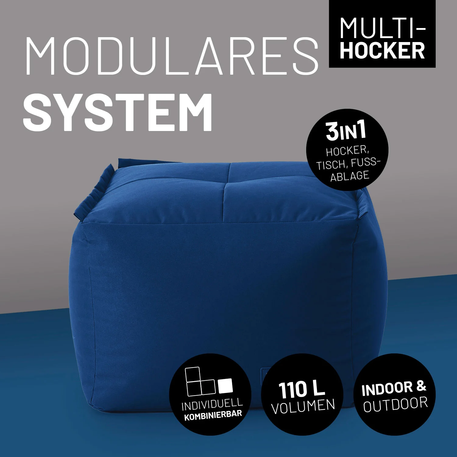 Sitzsack-Hocker (200 L) - Modulares System - indoor & outdoor - Navyblau - Image 2