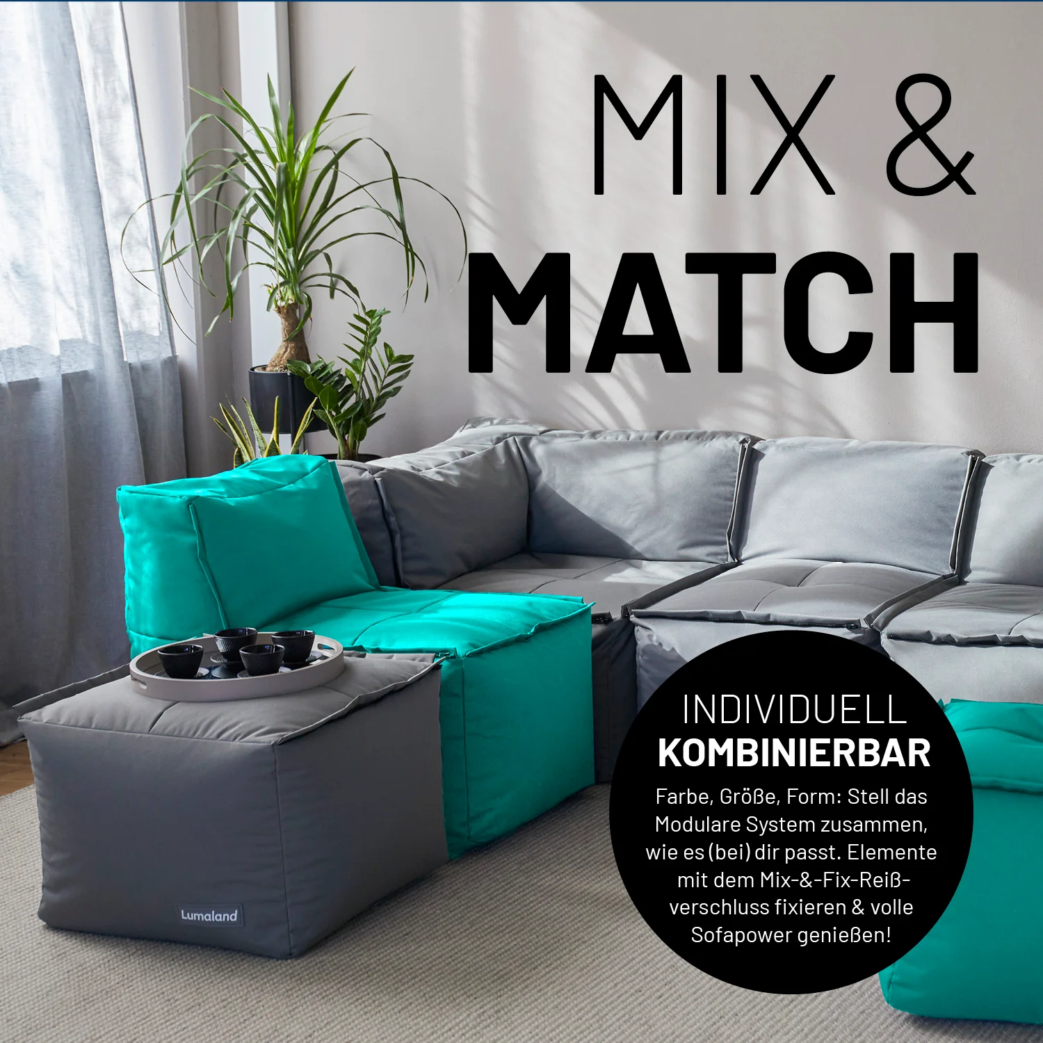 Sitzsack-Hocker (200 L) - Modulares System - indoor & outdoor - Türkis - Image 3