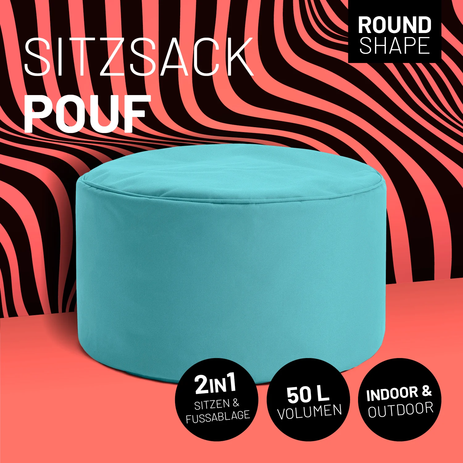 Sitzsack-Hocker/Pouf (50 L) - indoor & outdoor - Aquamarin - Image 2