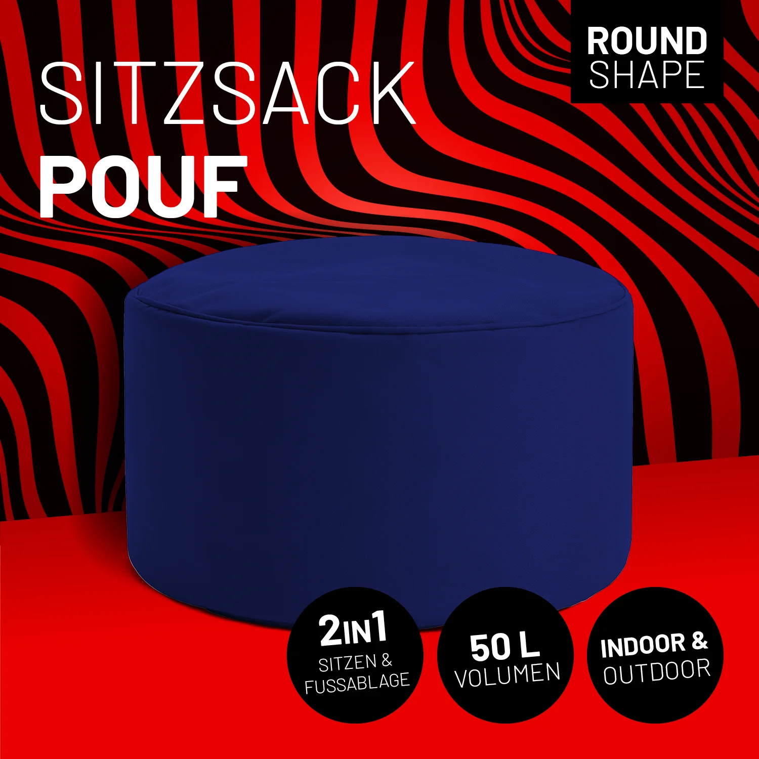 Sitzsack-Hocker/Pouf (50 L) - indoor & outdoor - Navyblau - Image 2