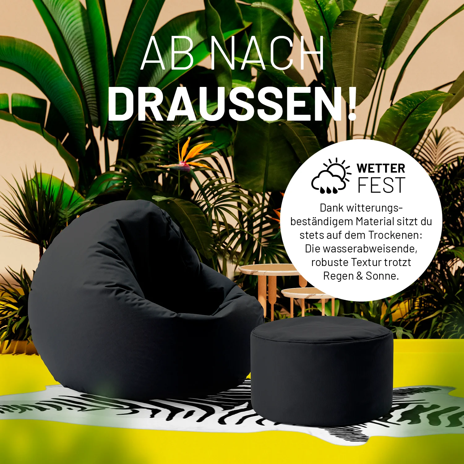 Sitzsack-Hocker/Pouf (50 L) - indoor & outdoor - Schwarz - Image 6