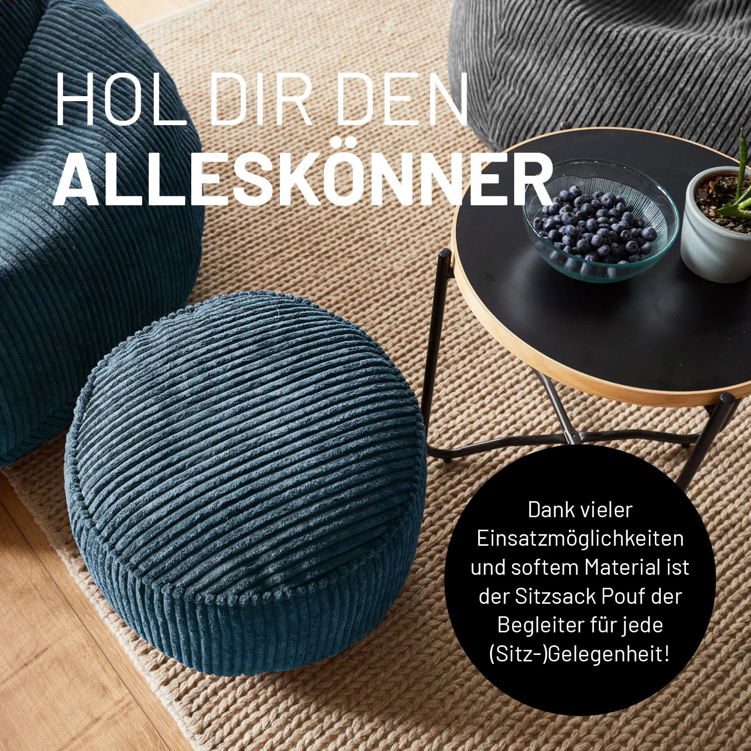 Sitzsack Pouf aus der Cord-Reihe - Navyblau - Image 3