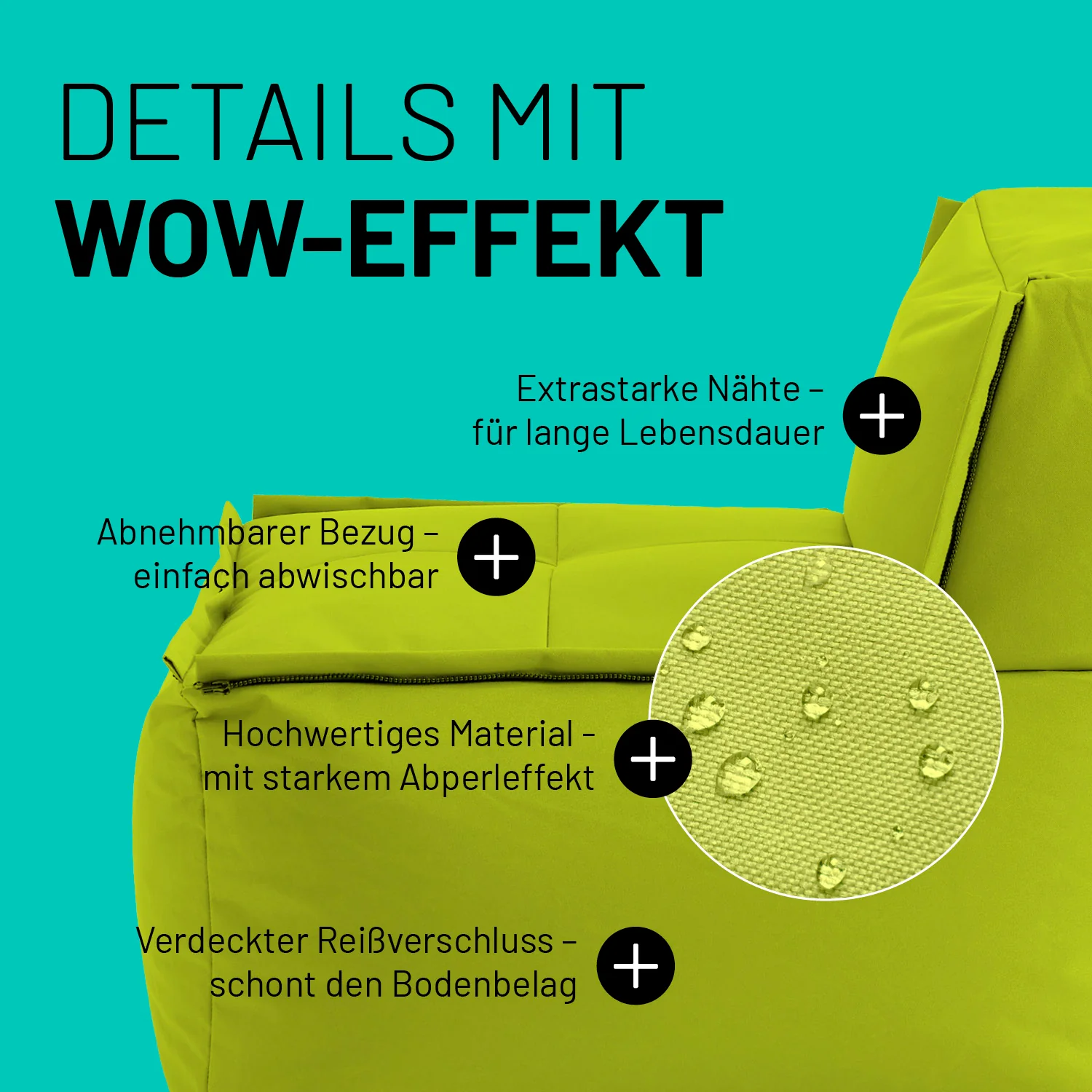 Sitzsack-Sofa Mittelstück (200 L) - Modulares System - indoor & outdoor - Apfelgrün - Image 5