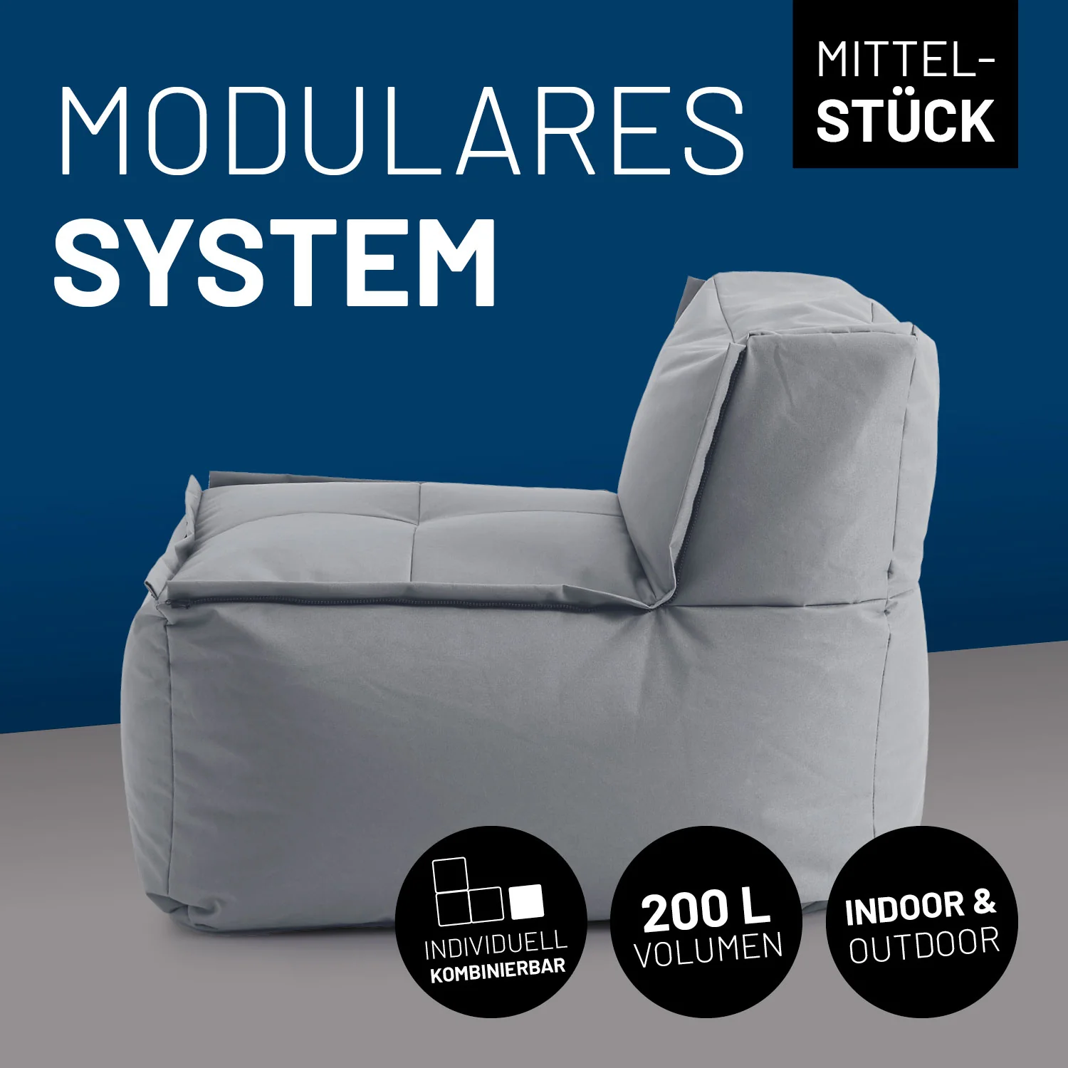 Sitzsack-Sofa Mittelstück (200 L) - Modulares System - indoor & outdoor - Grau - Image 2