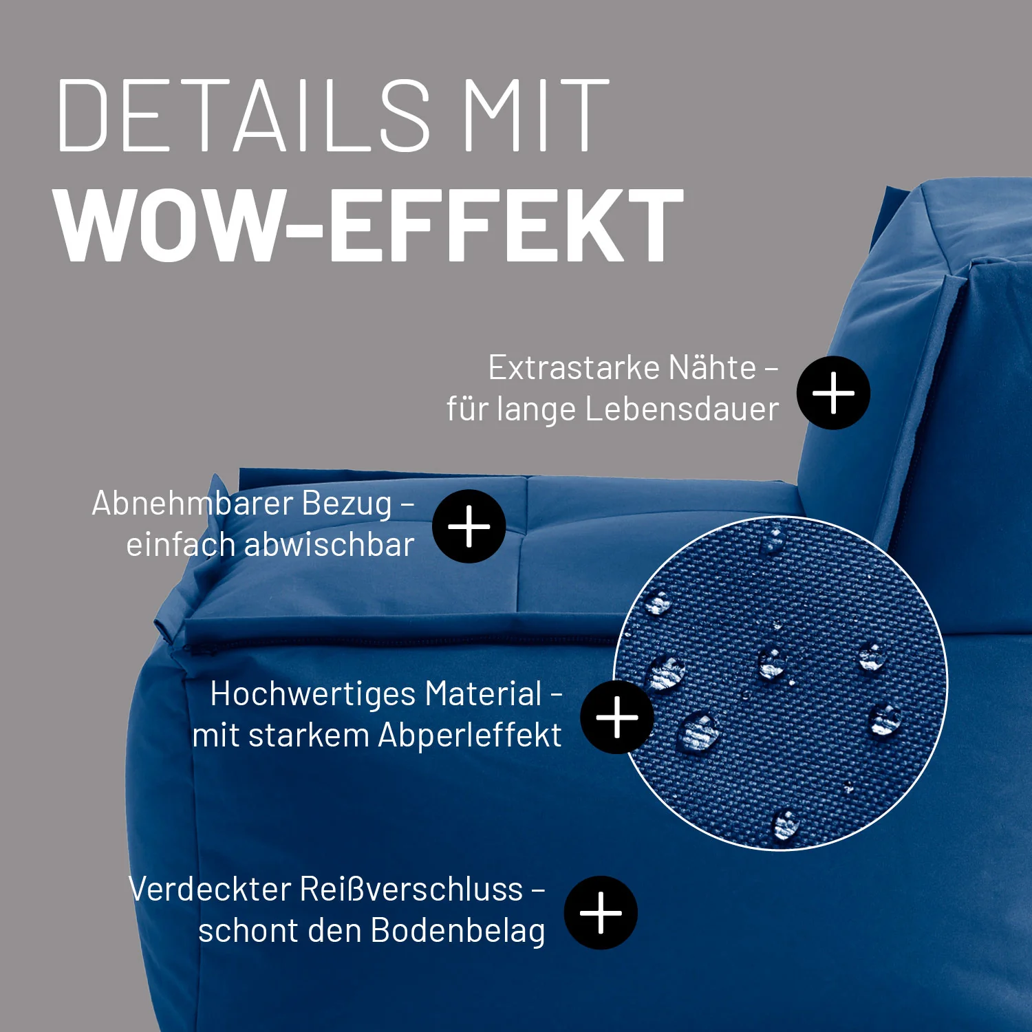 Sitzsack-Sofa Mittelstück (200 L) - Modulares System - indoor & outdoor - Navyblau - Image 5