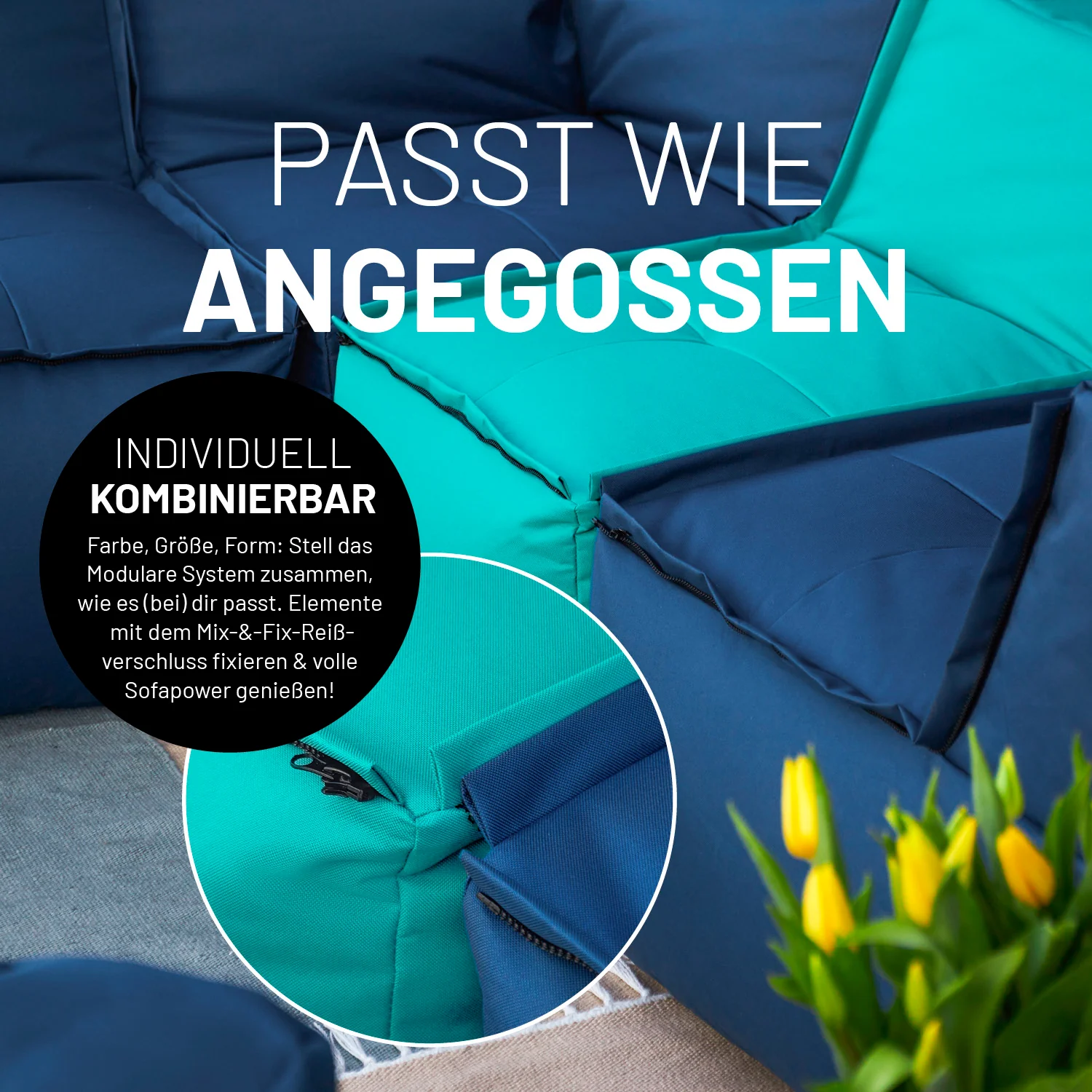 Sitzsack-Sofa Mittelstück (200 L) - Modulares System - indoor & outdoor - Türkis - Image 7
