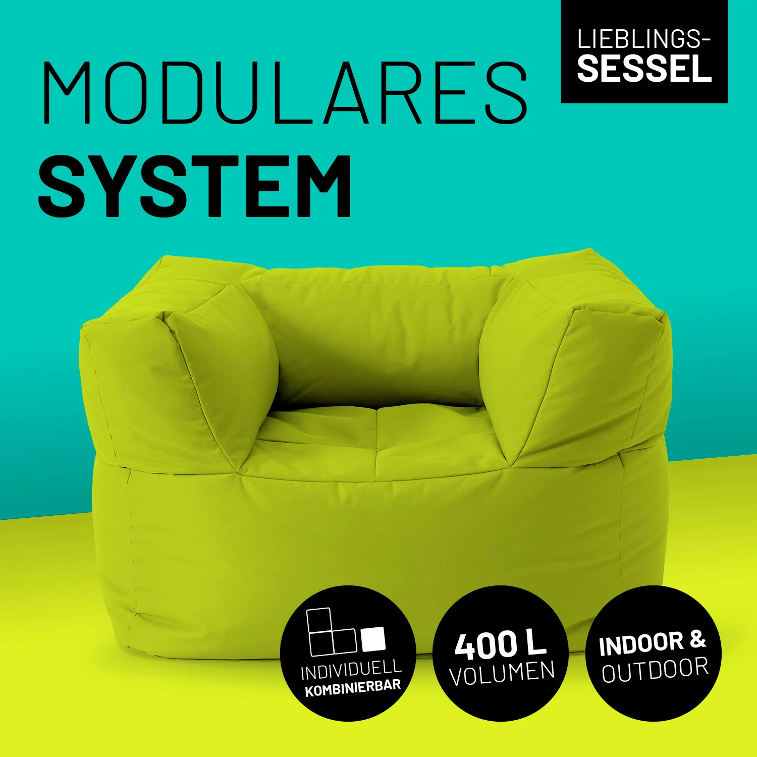 Sitzsack-Sofa Sessel (400 L) - Modulares System - indoor & outdoor - Apfelgrün - Image 2
