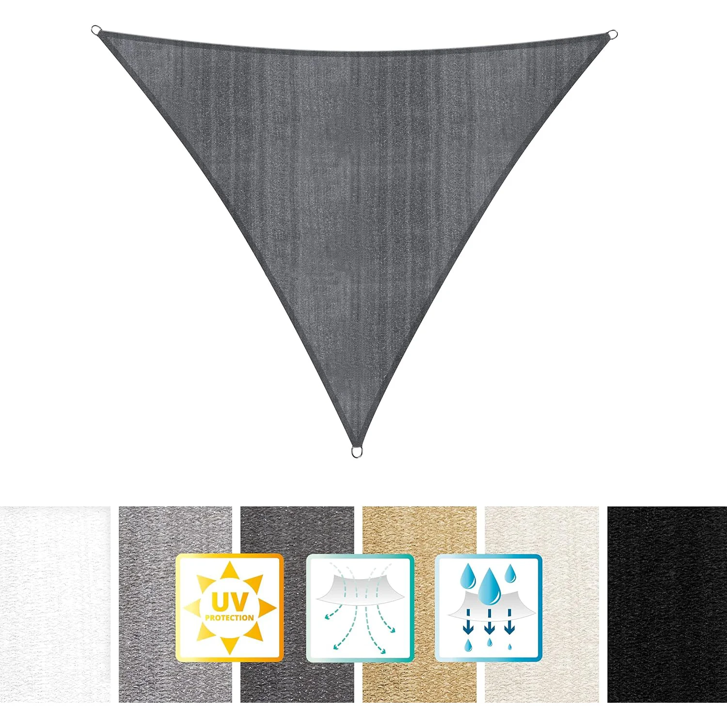 Sonnensegel 100% HDPE - Dreieck 3 x 3 Meter - dunkelgrau - Image 8