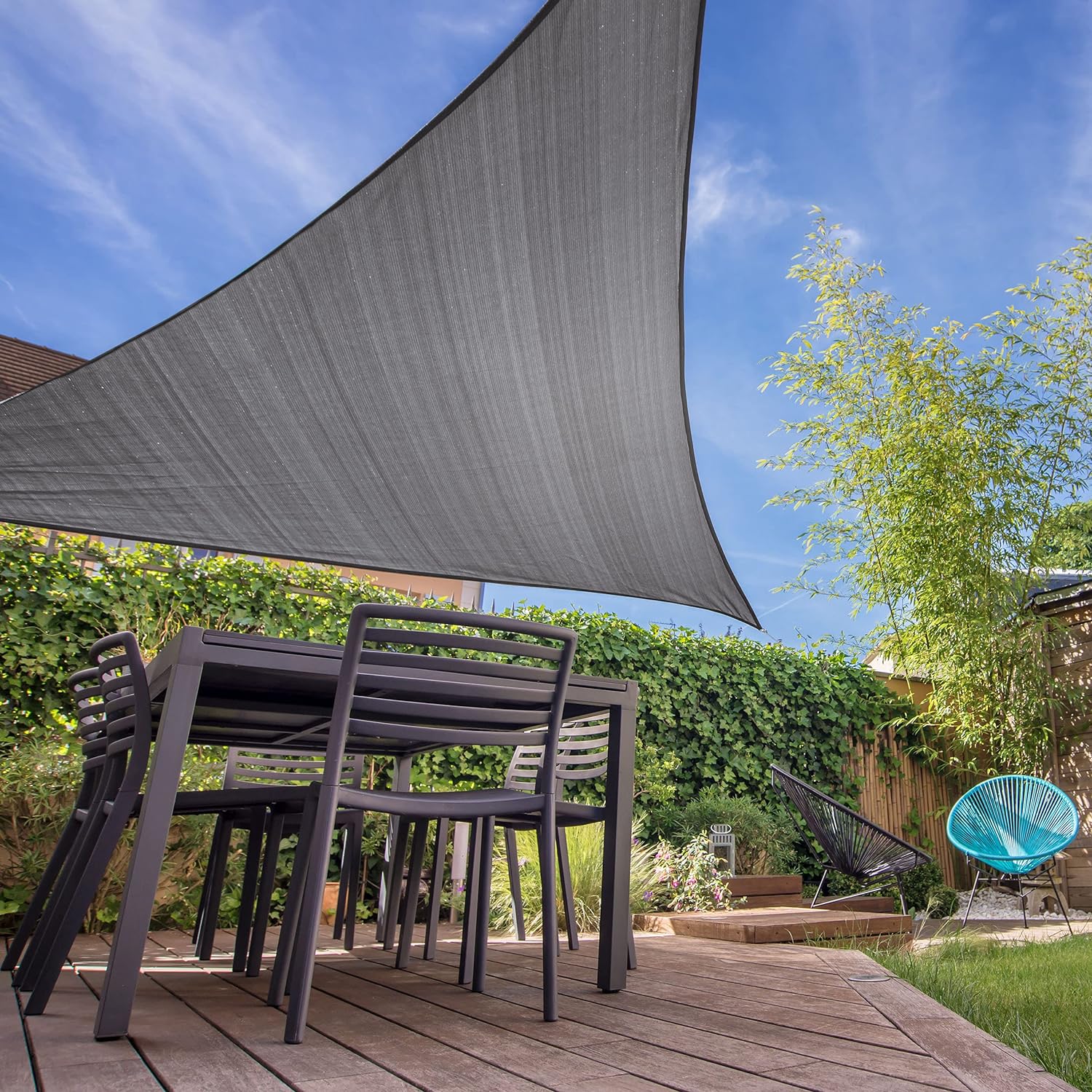 Sonnensegel 100% HDPE mit Stabilisator für UV-Schutz - Rechteck 2 x 4 Meter - Grau/Weiß - Image 2