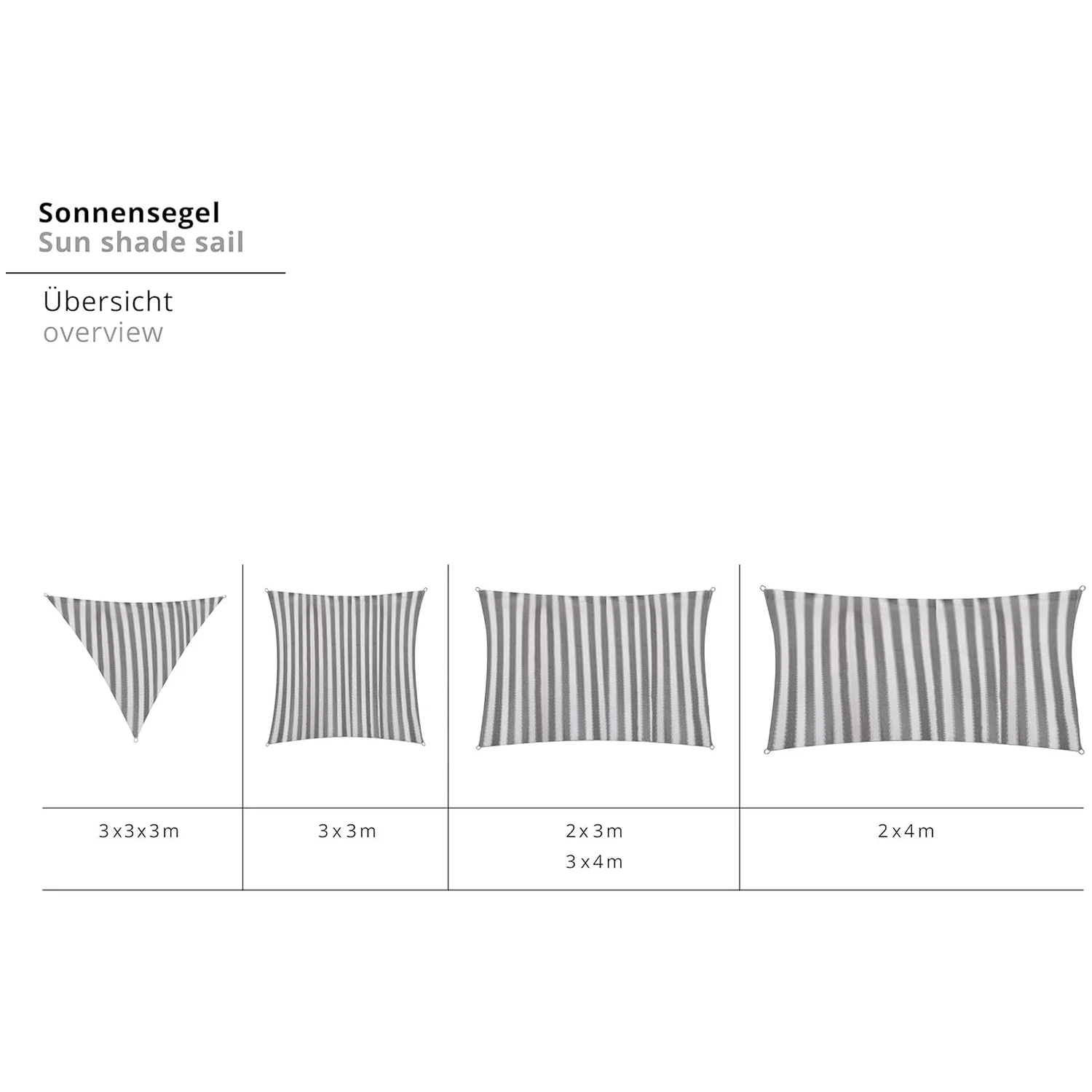 Sonnensegel 100% HDPE mit Stabilisator für UV-Schutz - Rechteck 2 x 4 Meter - Grau/Weiß - Image 6