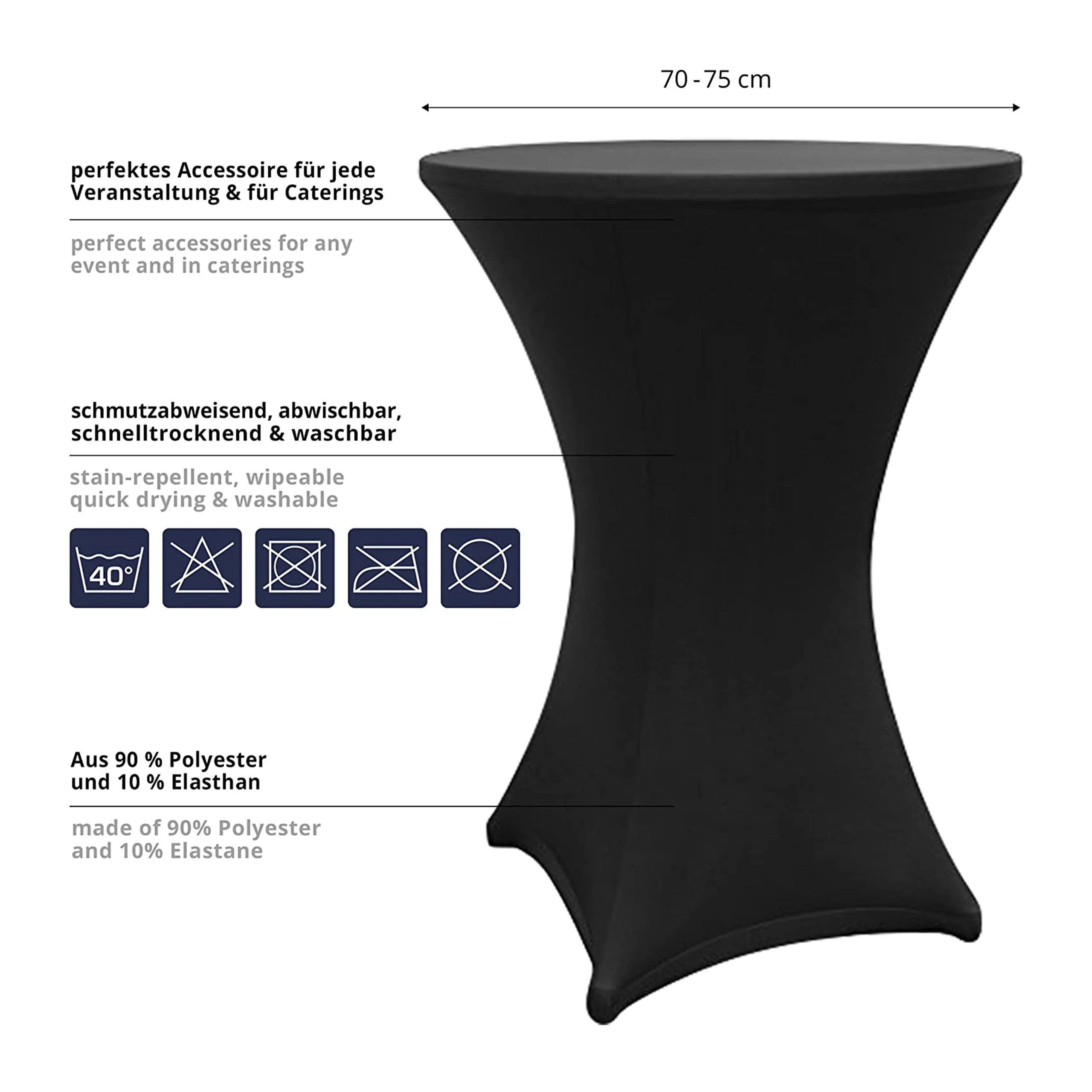 Stehtischhusse - Tisch Bezug - Husse -  Ø 70-75 cm - Schwarz - 5er-Set - Image 5