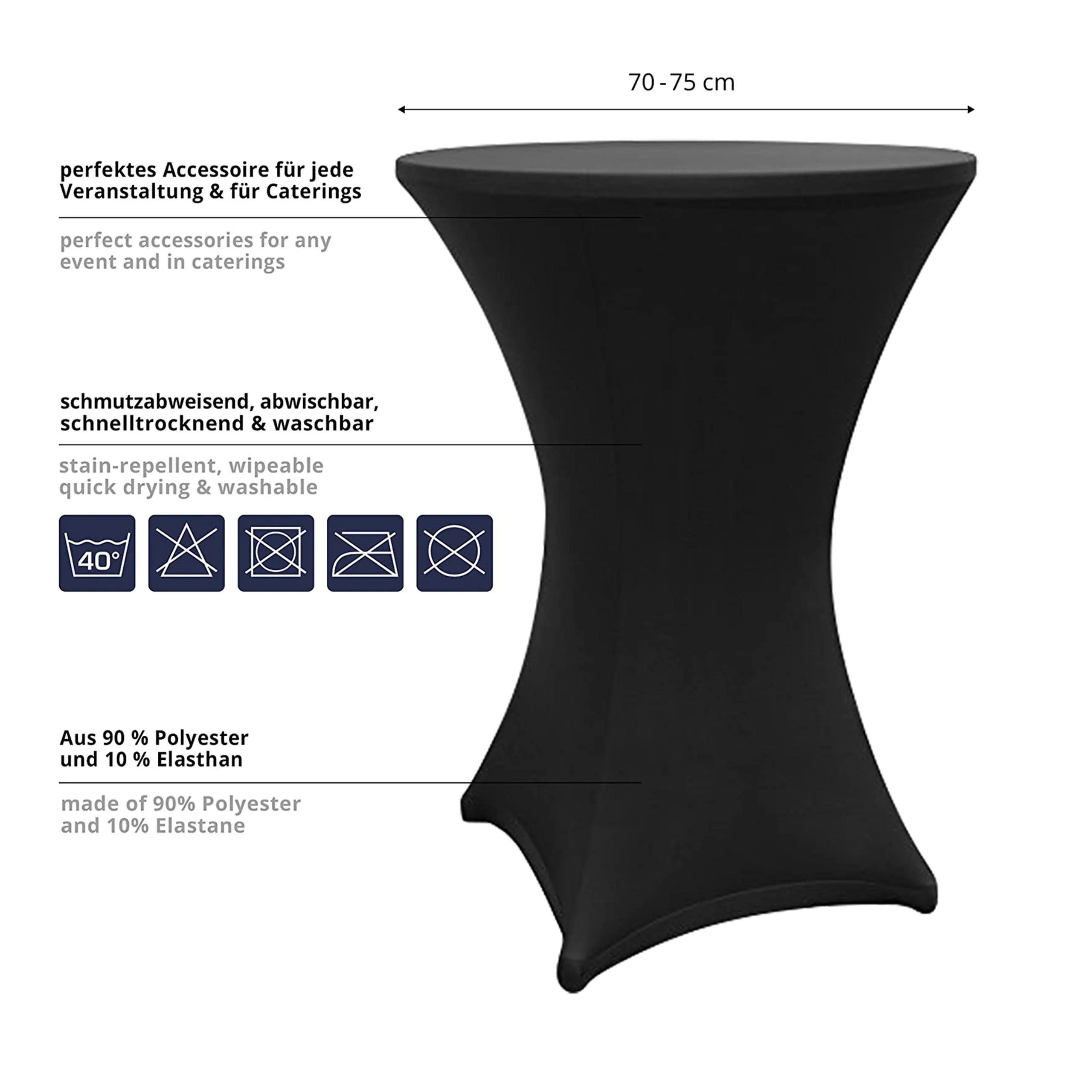 Stehtischhusse - Tisch Bezug - Husse - Ø 80-85 cm - Schwarz - 2er-Set - Image 3