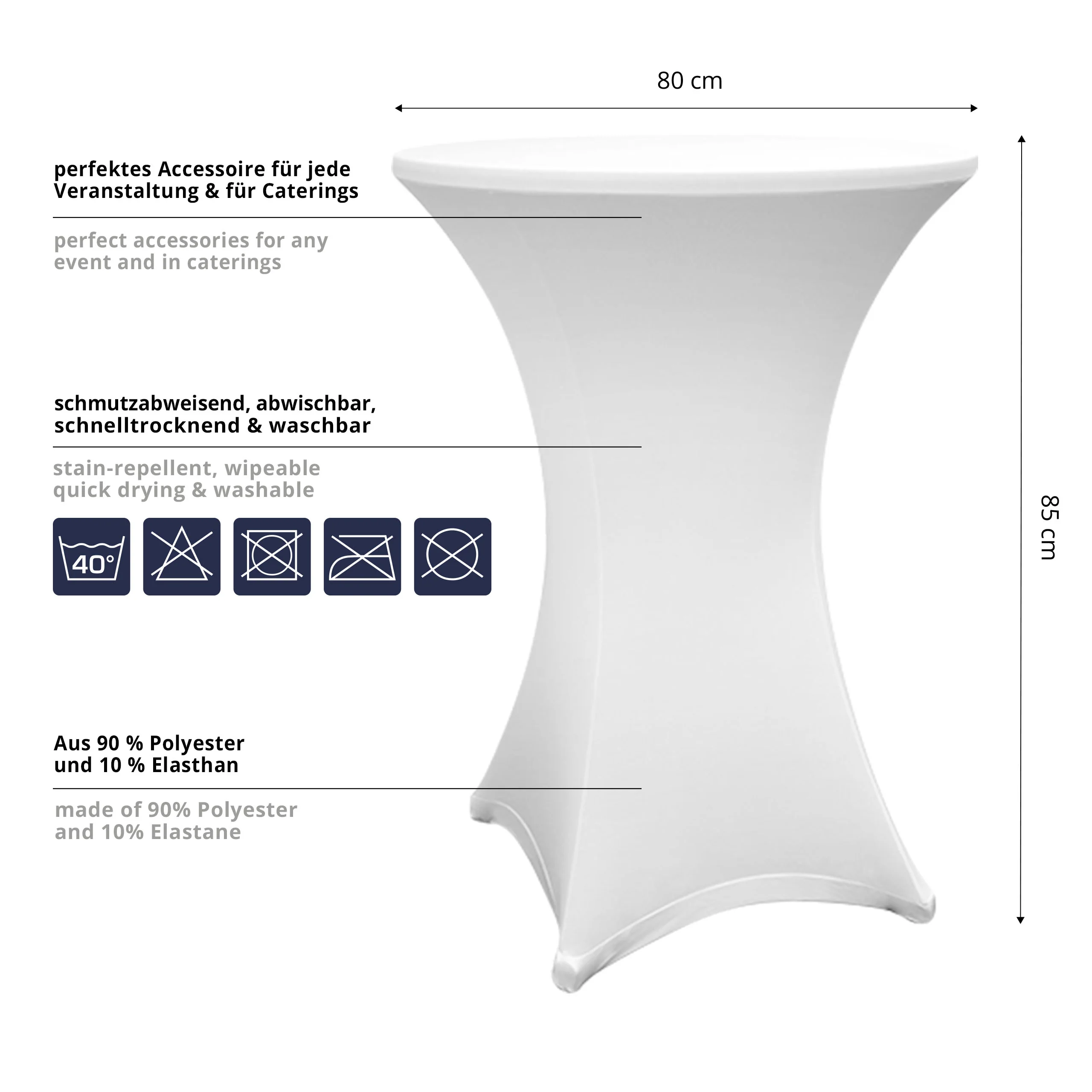 Stehtischhusse - Tisch Bezug - Husse -  Ø 80-85 cm - Weiß - 2er-Set - Image 3