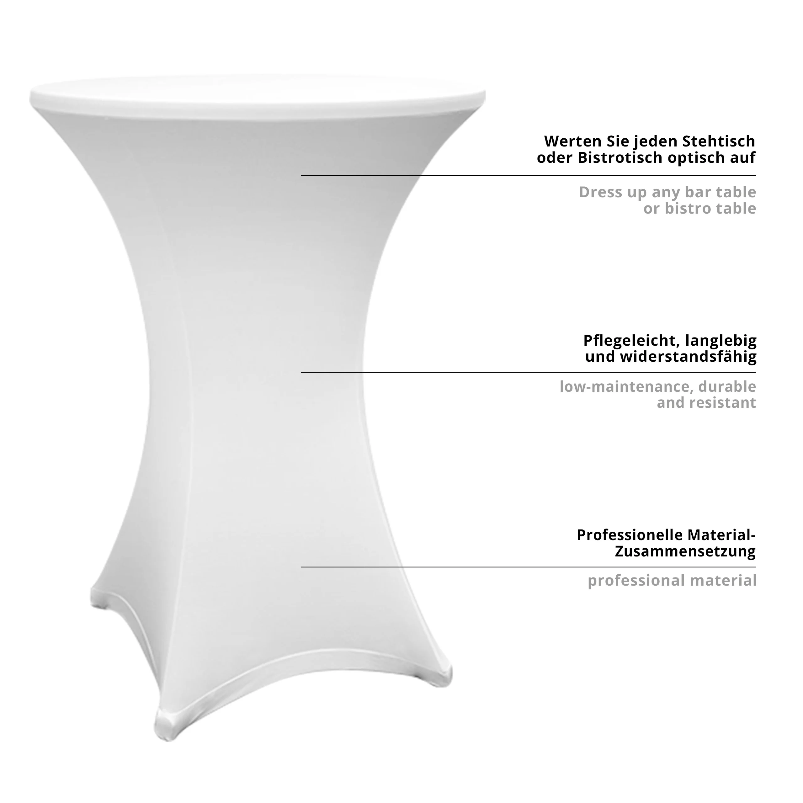 Stehtischhusse - Tisch Bezug - Husse -  Ø 80-85 cm - Weiß - 2er-Set - Image 5