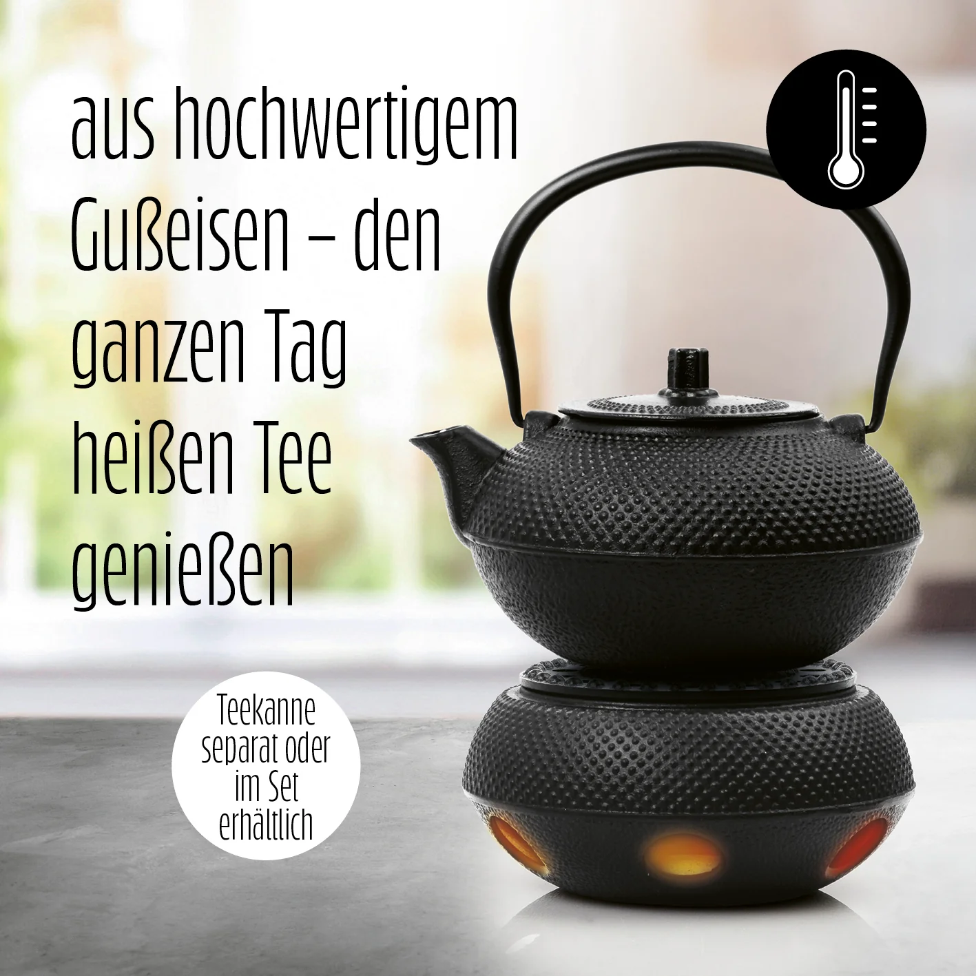 Stövchen aus Gusseisen - Teewärmer für Teekannen - Nach asiatischer Tradition - Schwarz - Image 2