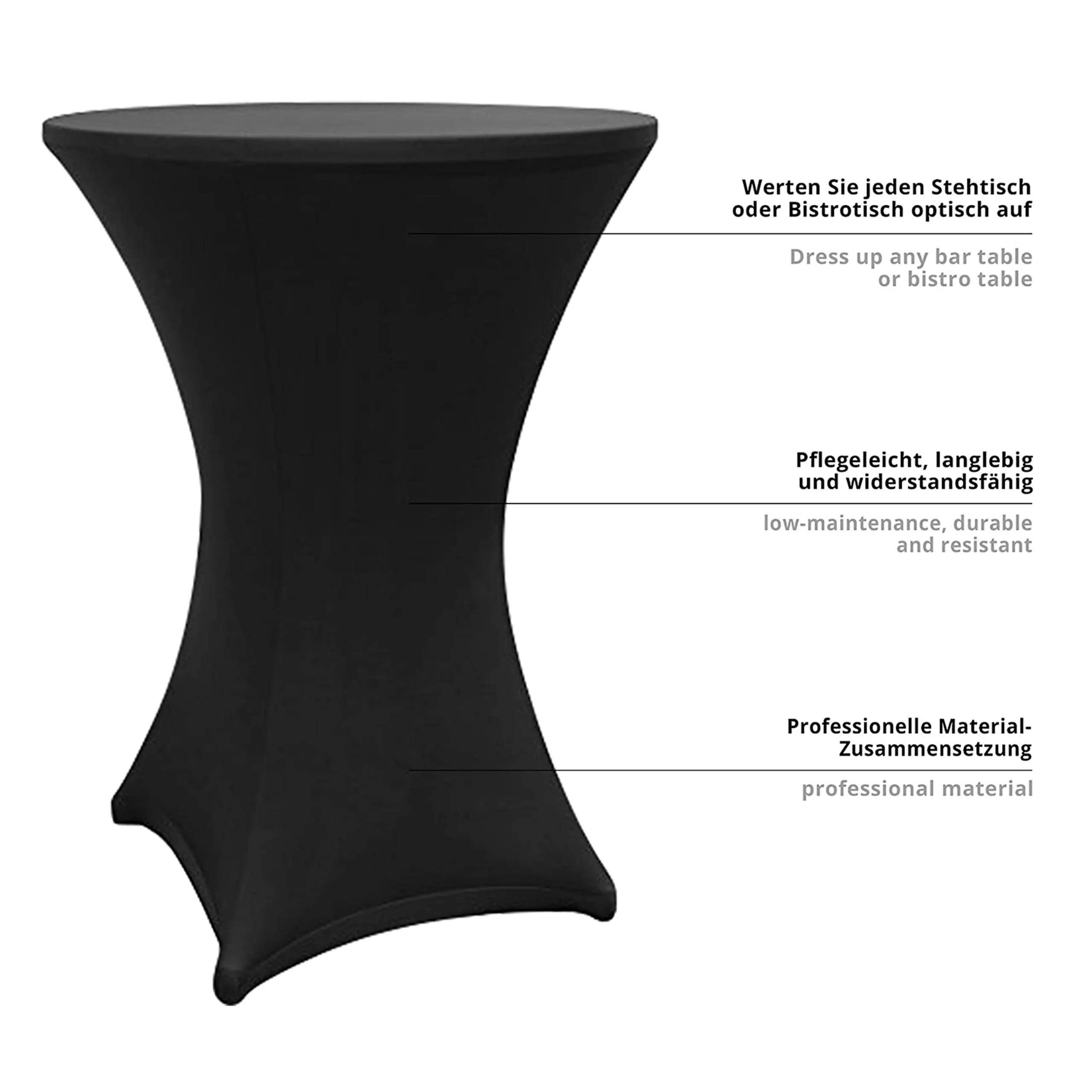 Stehtischhusse - Tisch Bezug - Husse -  Ø 70-75 cm - Schwarz - Image 3