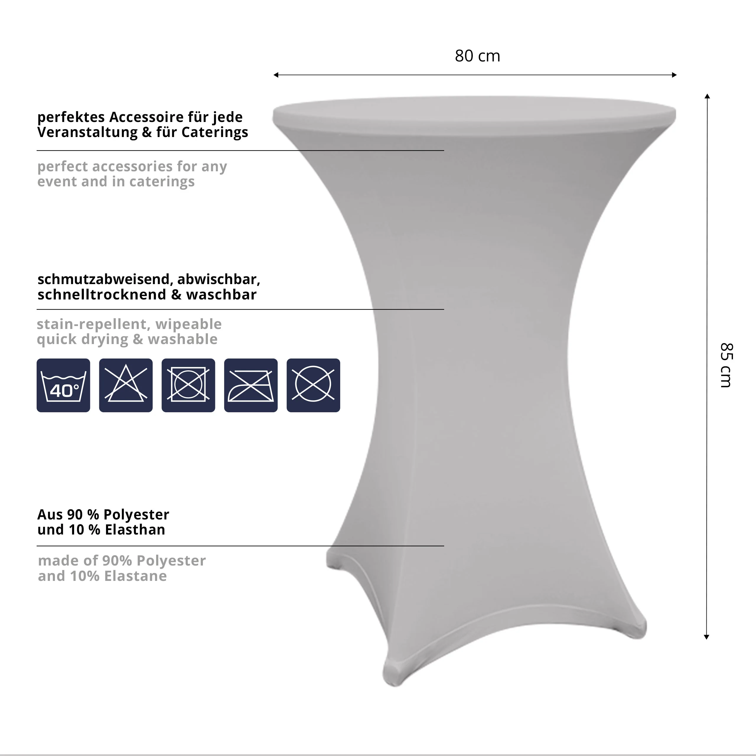 Stehtischhusse - Tisch Bezug - Husse -  Ø 80-85 cm - Silbergrau - Image 3