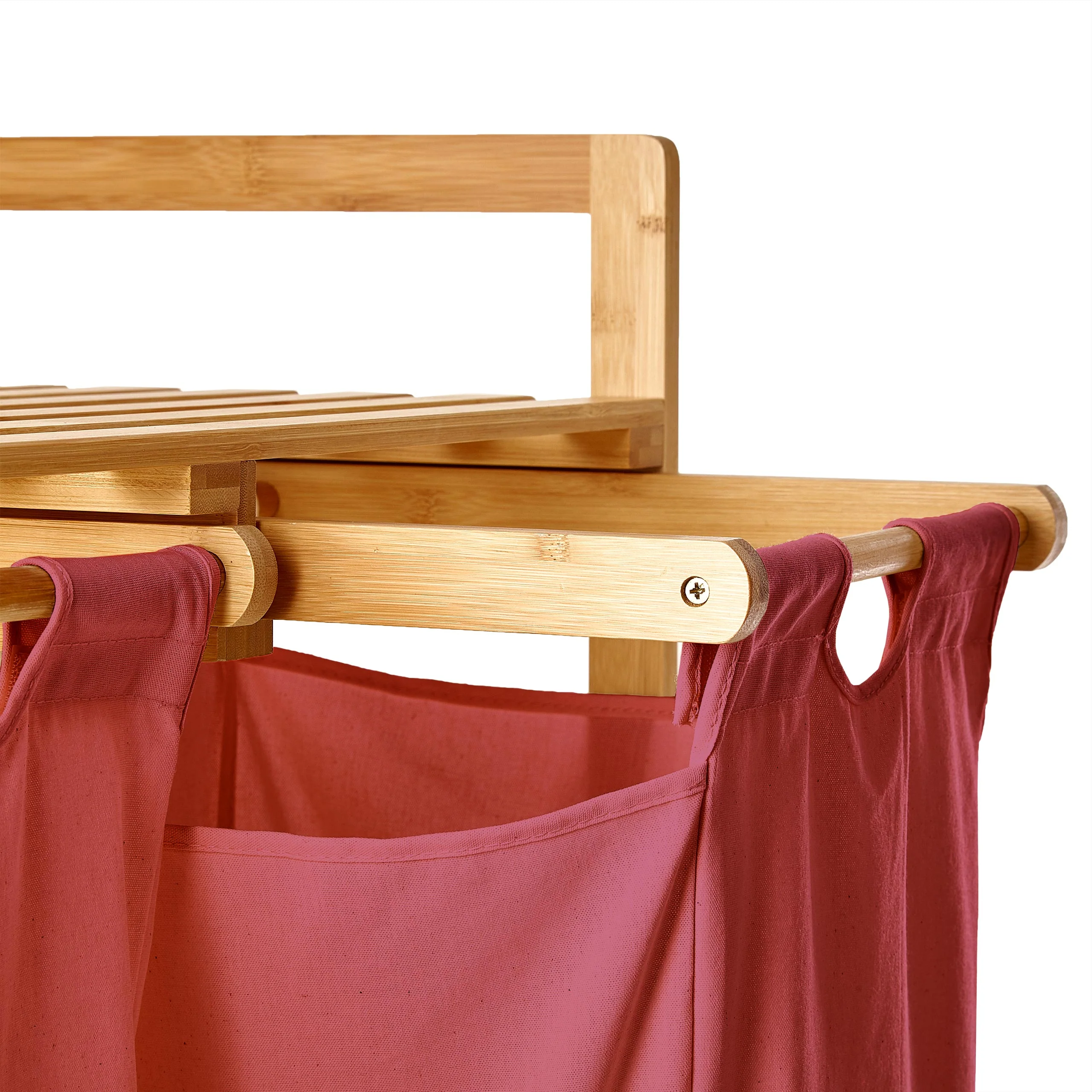 Bambus Wäschekorb mit 2 ausziehbaren Wäschesacken - 73 x 64 x 33 cm - Rosa - Image 11