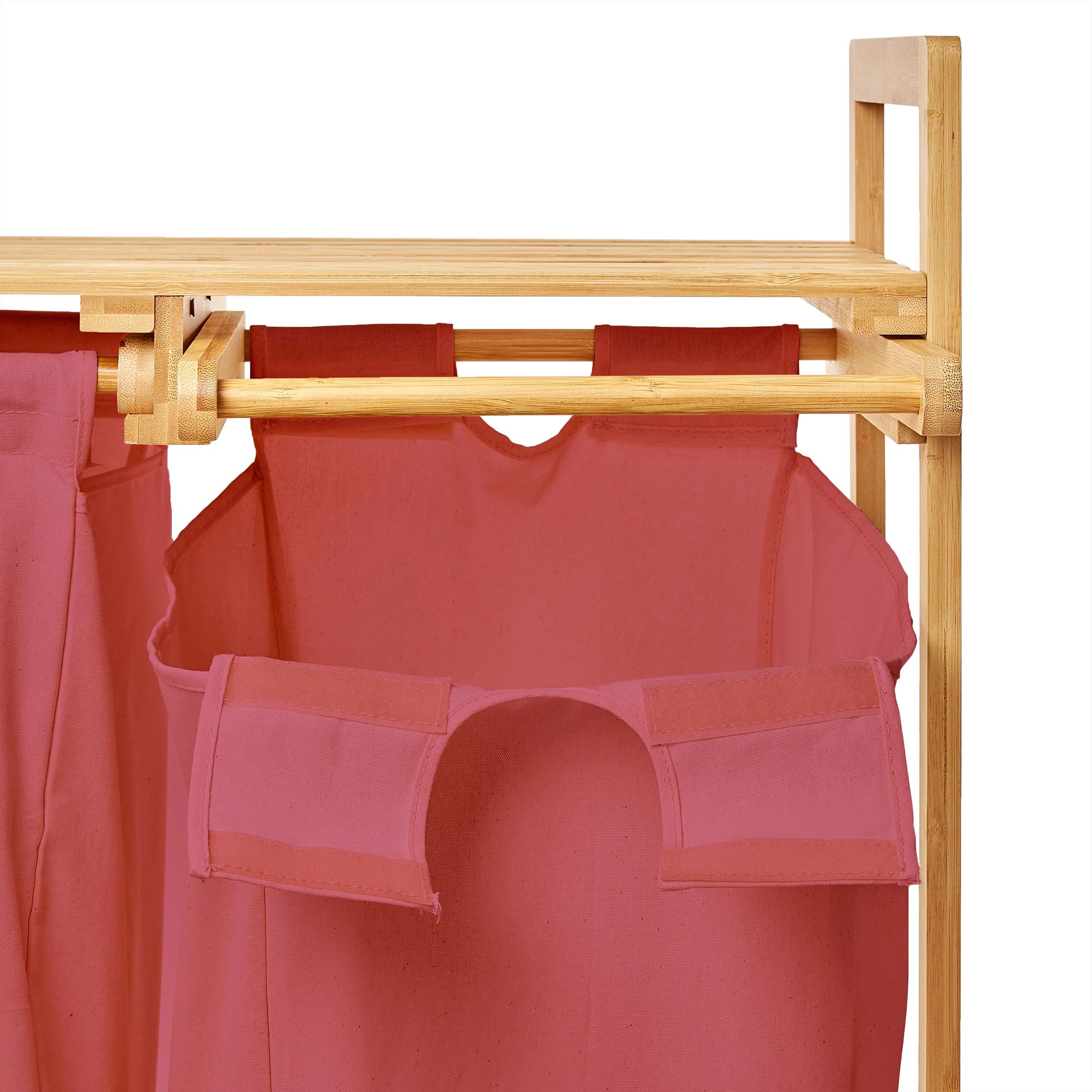 Bambus Wäschekorb mit 2 ausziehbaren Wäschesacken - 73 x 64 x 33 cm - Rosa - Image 12